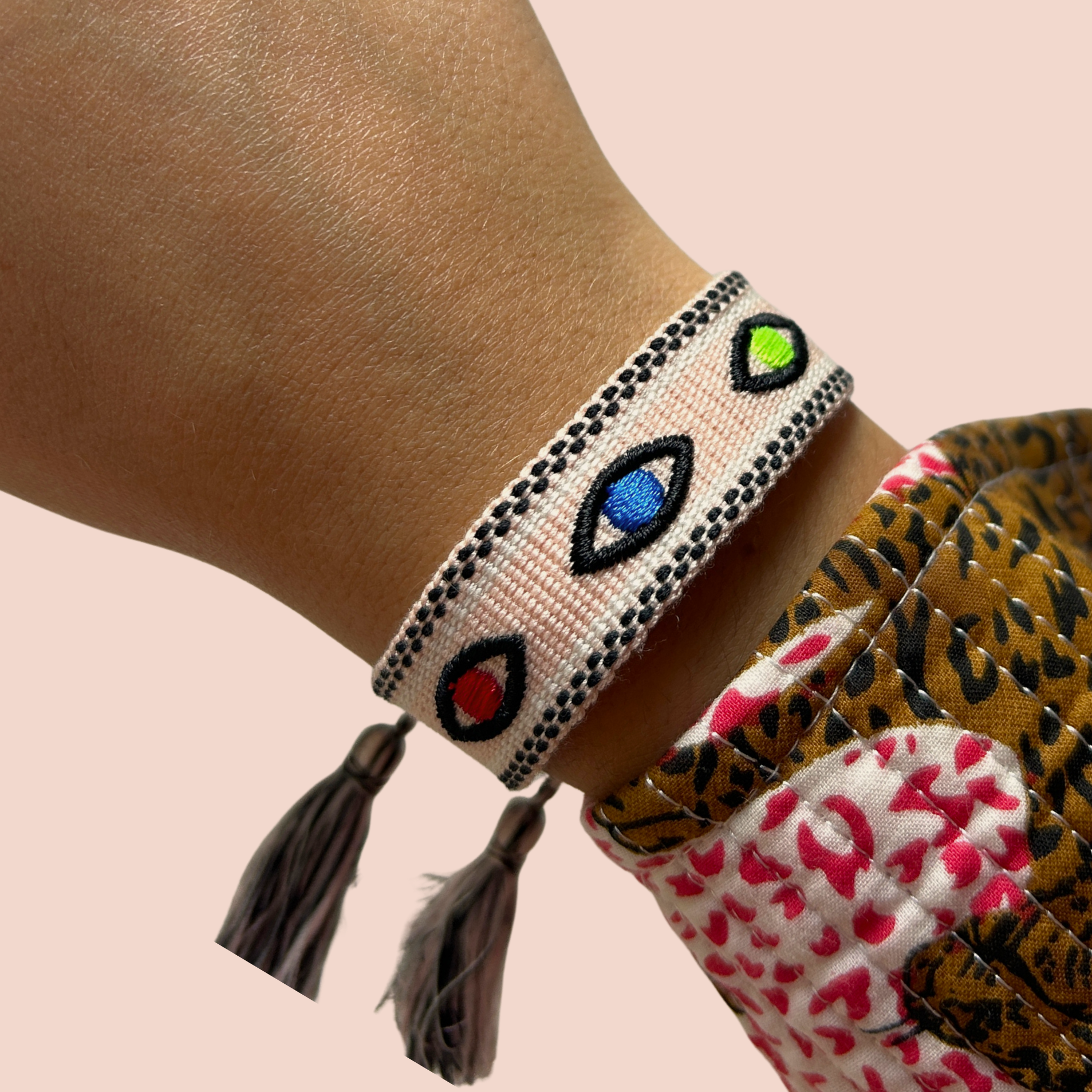 Bracelet femme Tissé Orya Rose Oeil Porte Bonheur - Jolly Jungle 