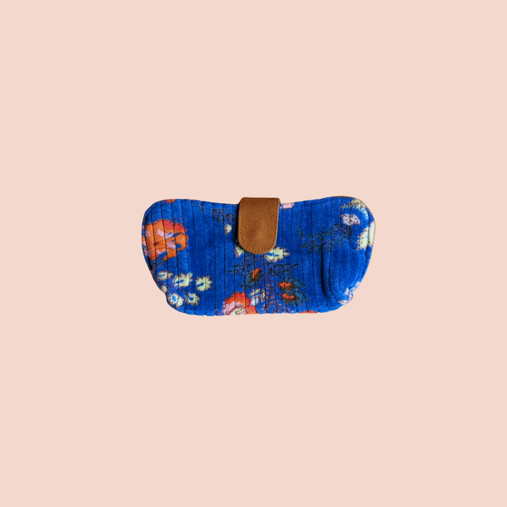 Étui à lunettes velours Fleurs Bleu