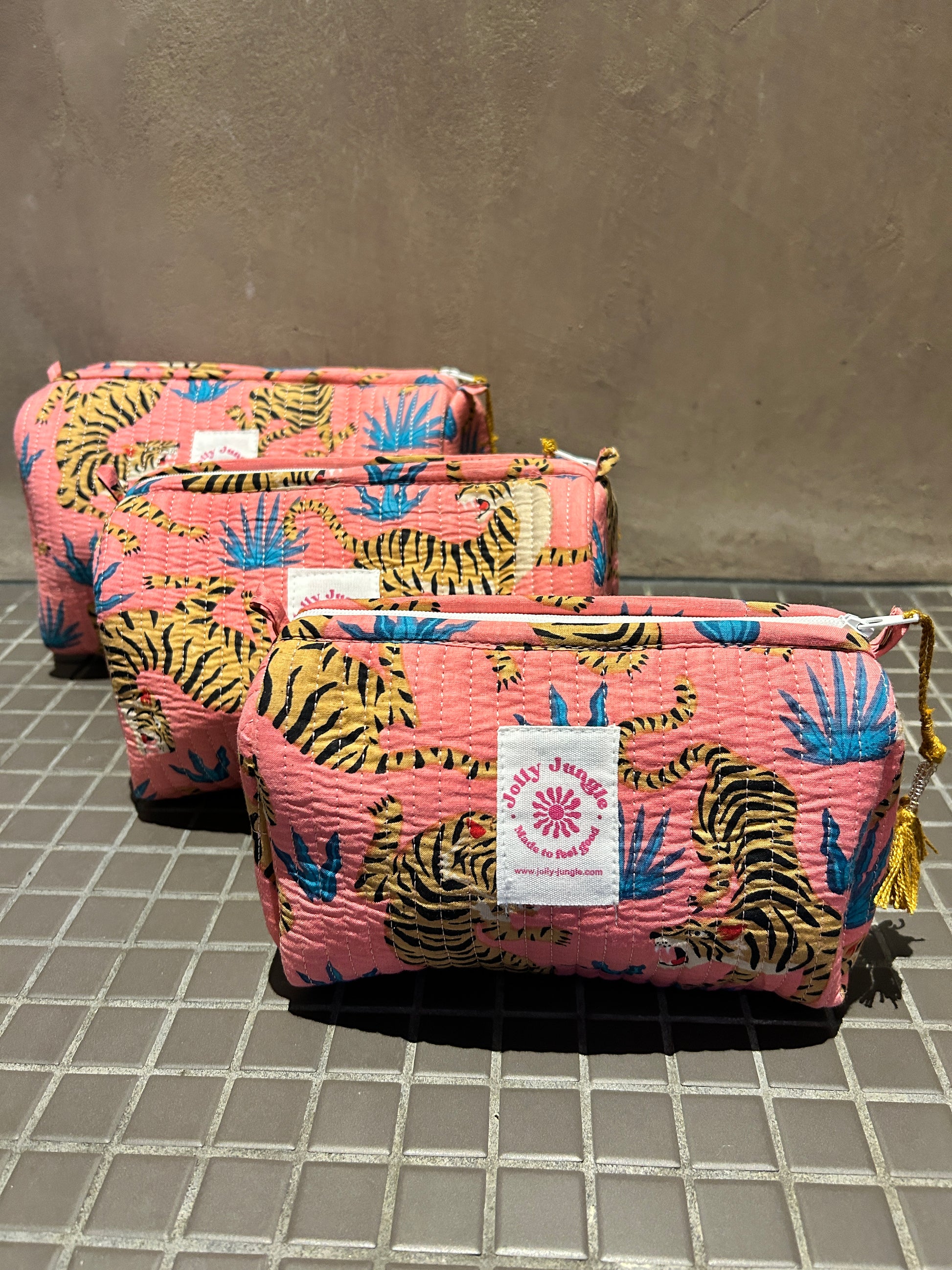 Trousse Rose Tigres Fleurs bleues