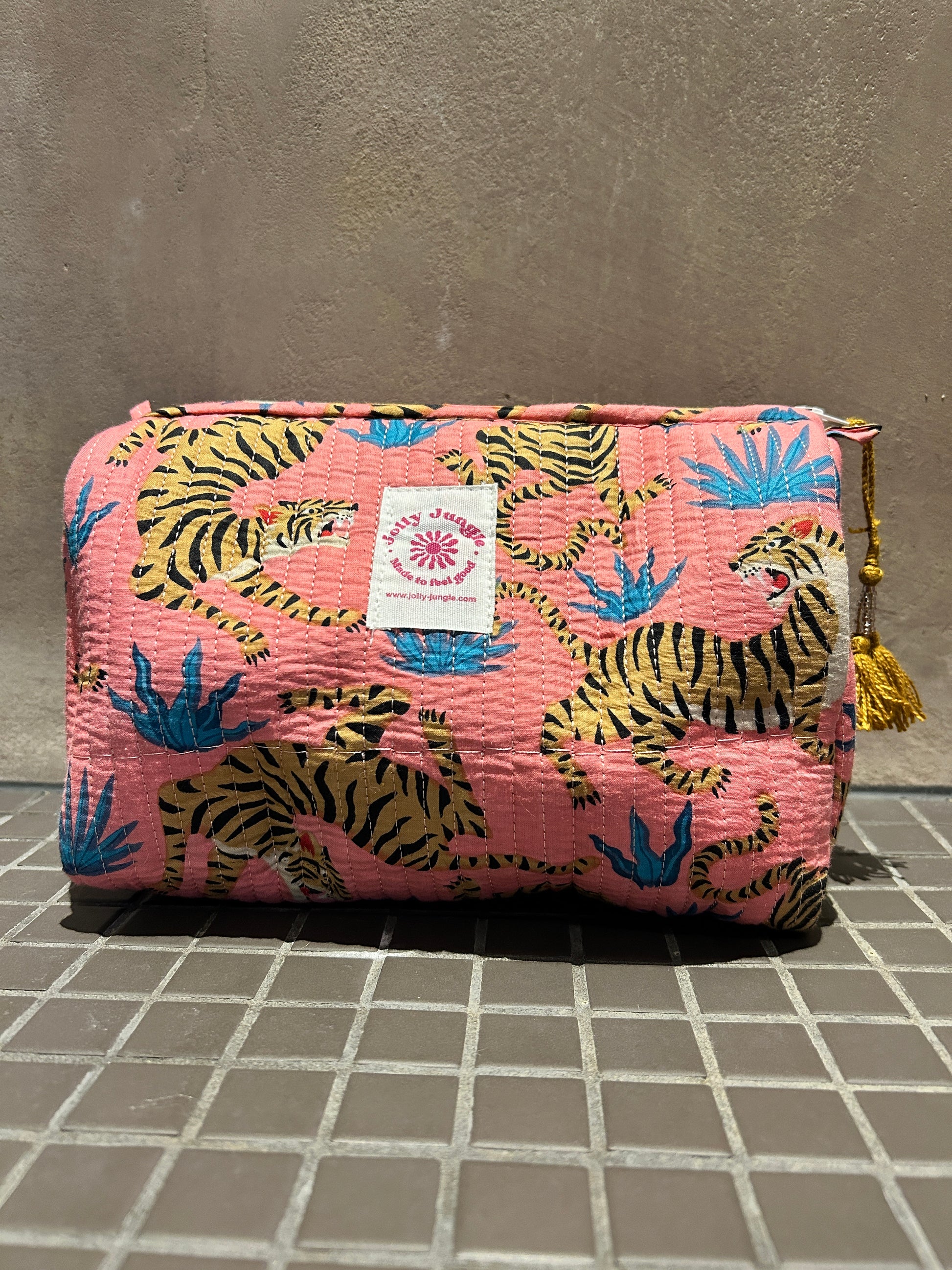 Trousse Rose Tigres Fleurs bleues