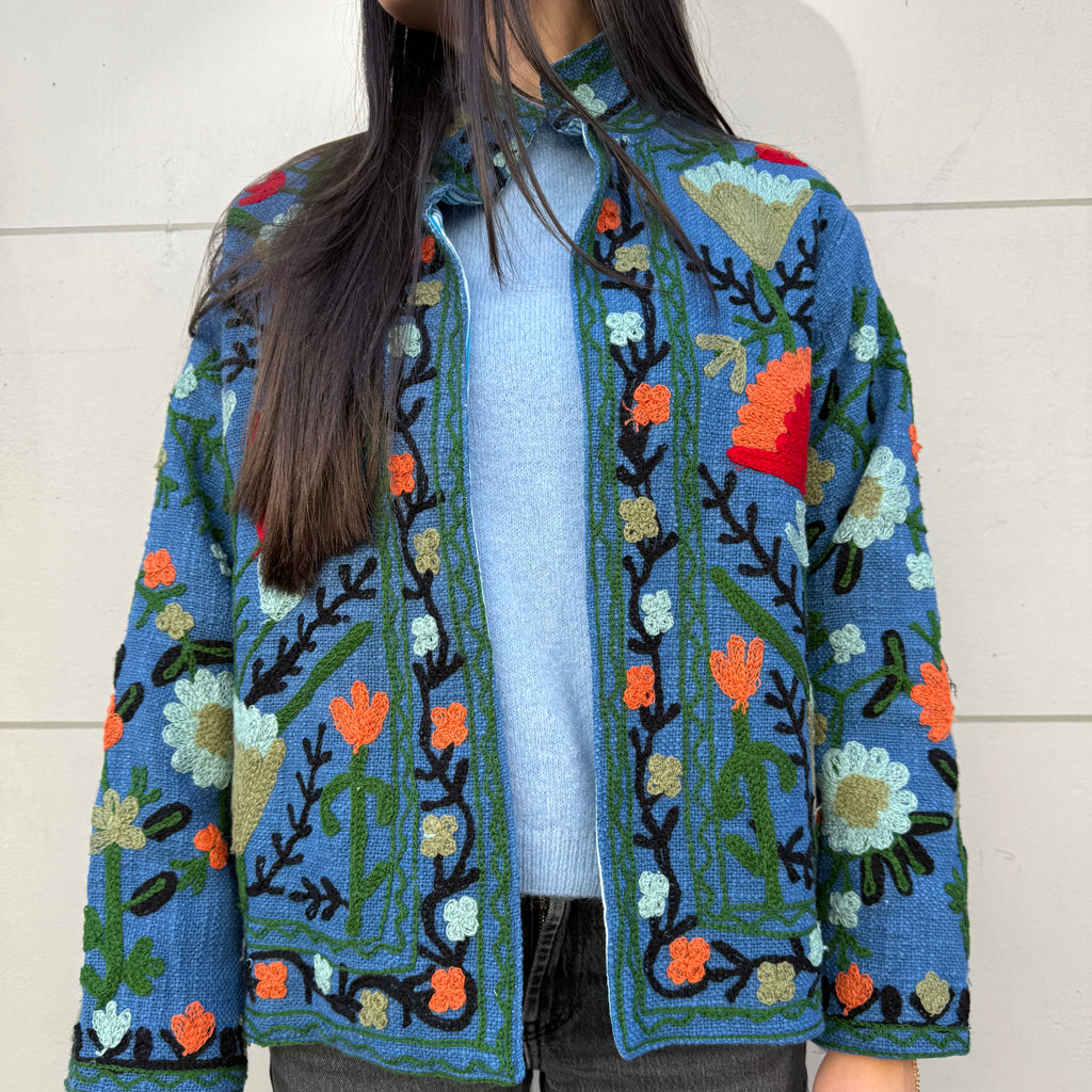 Veste Brodée Bleu foncé