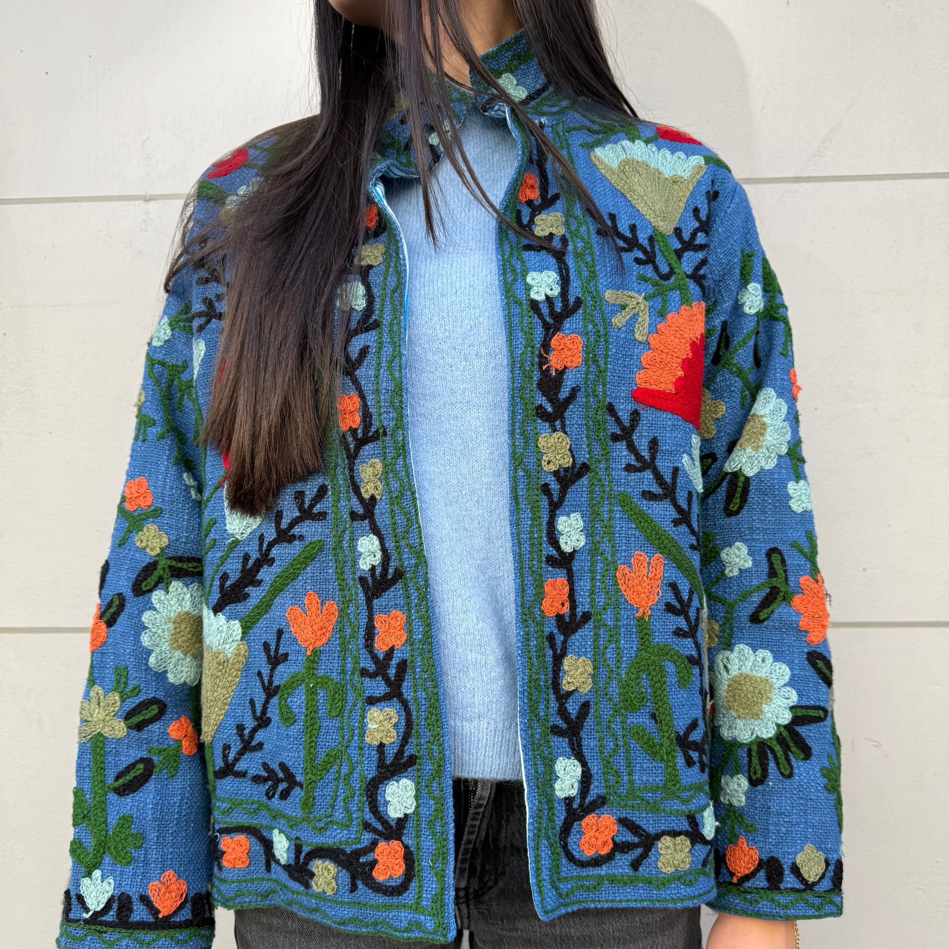 Veste Brodée Bleu foncé