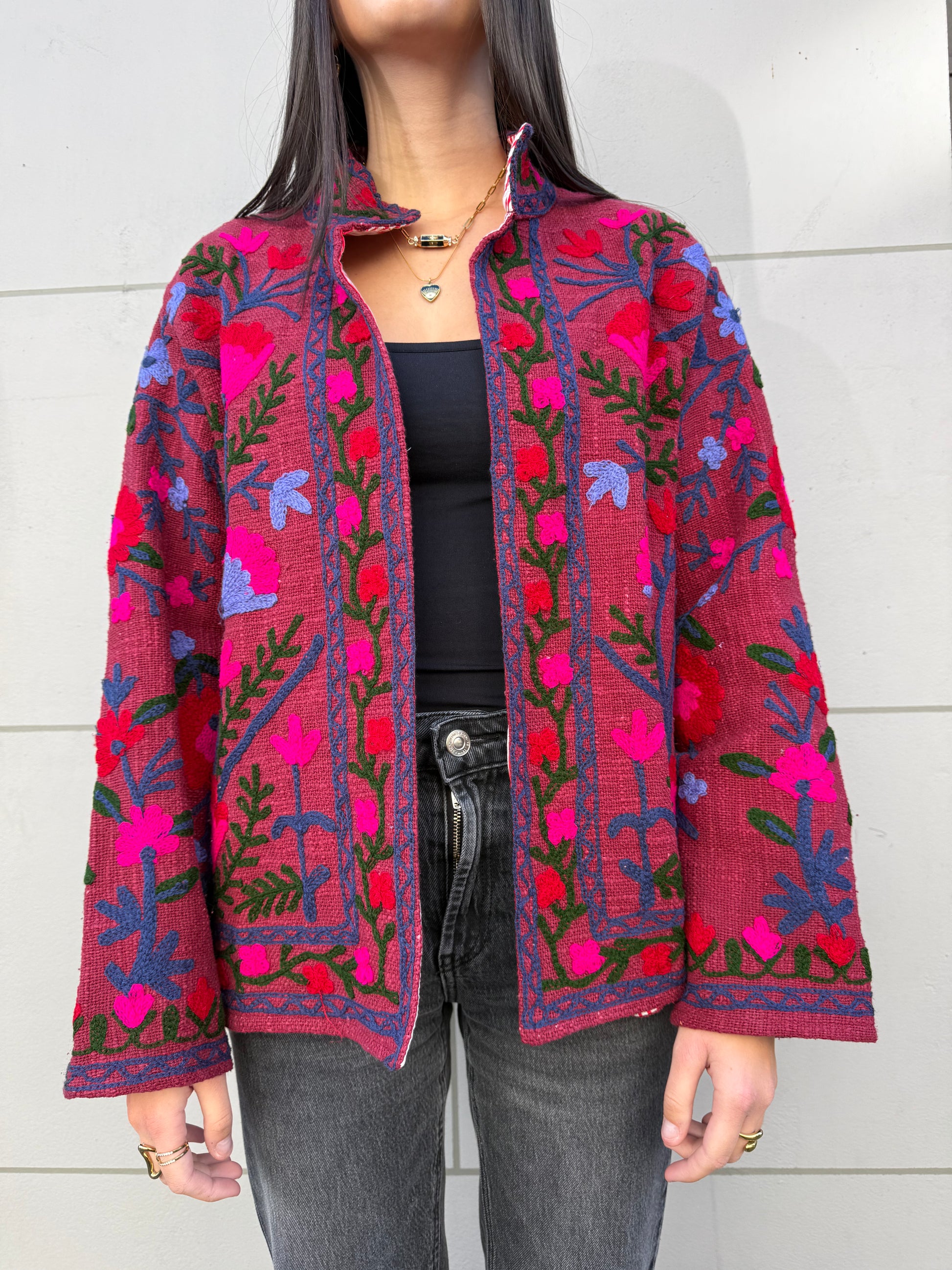 Veste Brodée Bordeaux