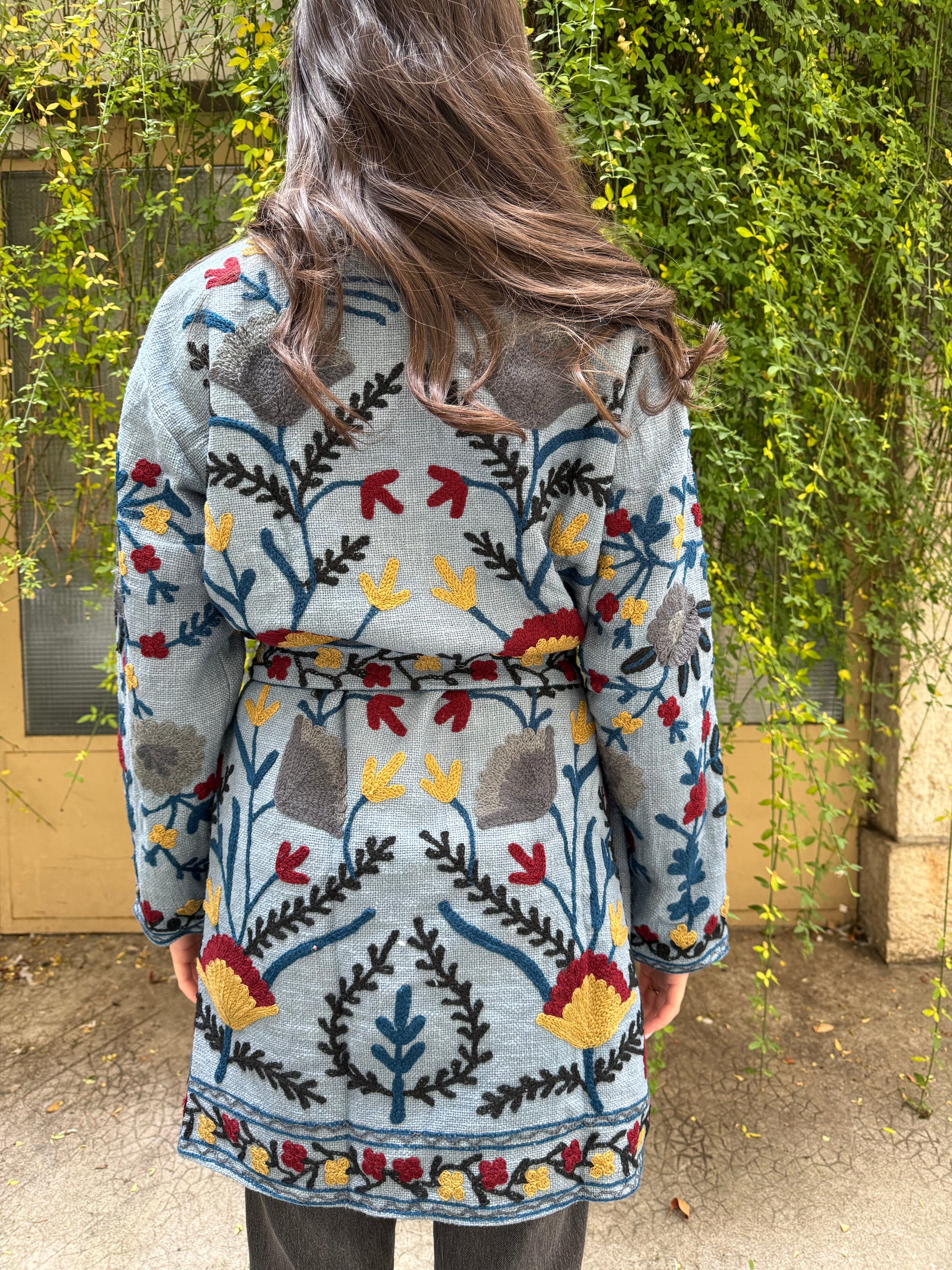Veste Brodée Longue bleu clair