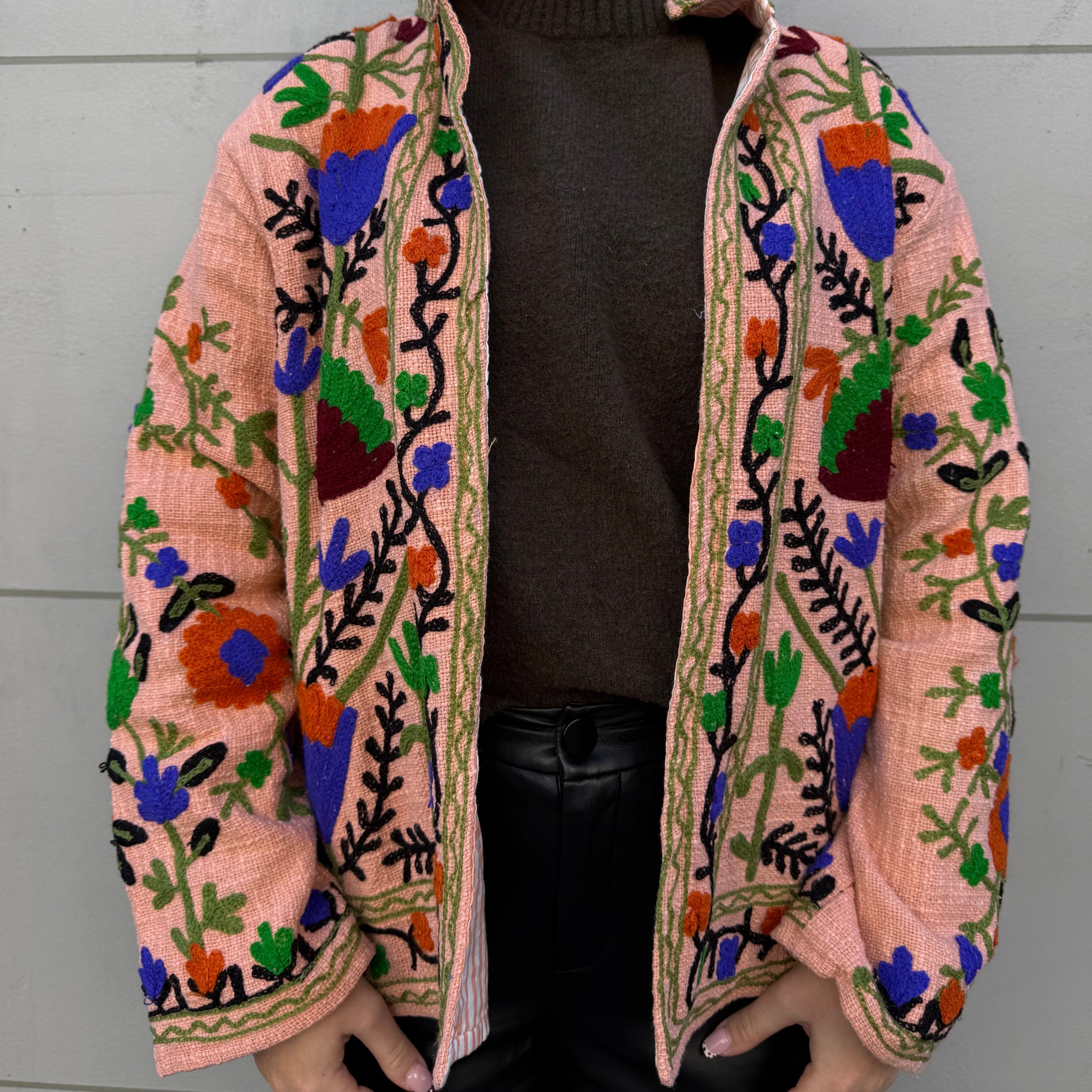 Veste Brodée Rose Clair