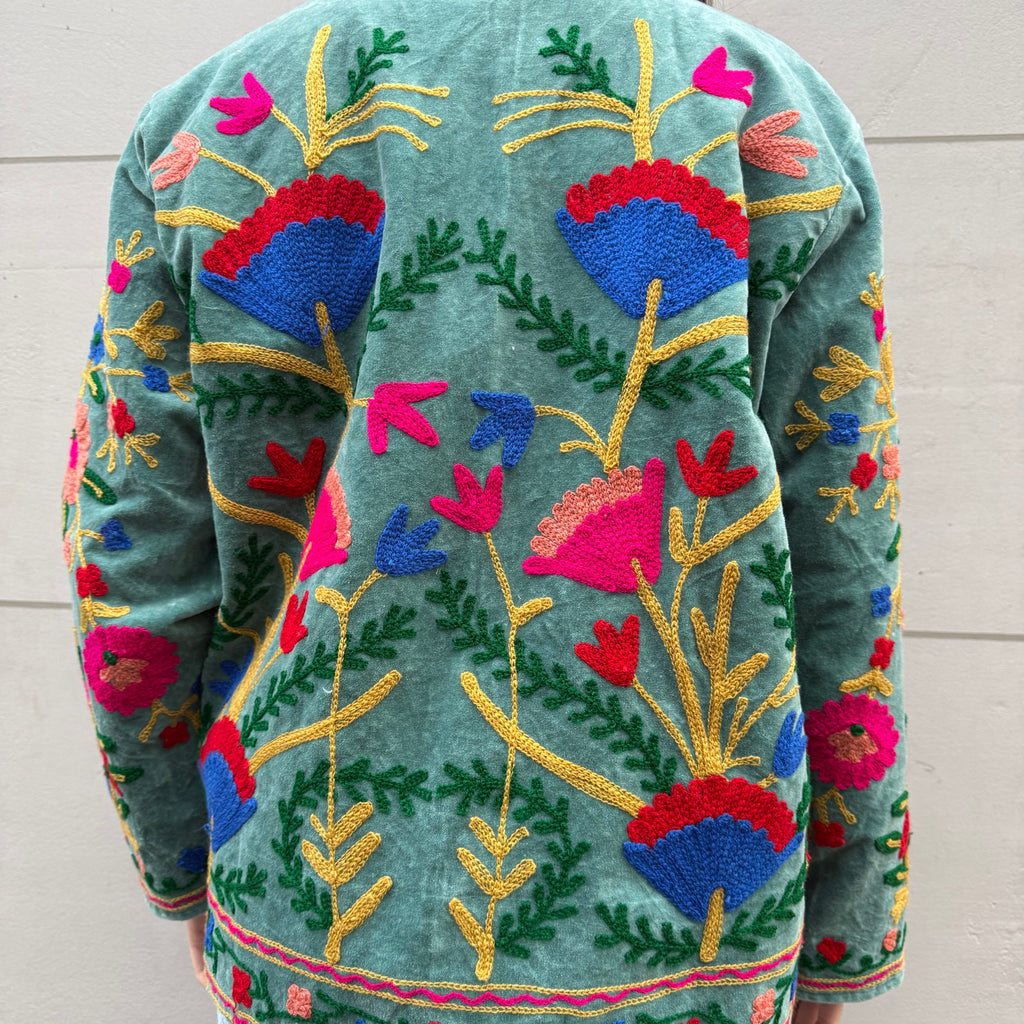 Veste Brodée Velours Bleu Canard