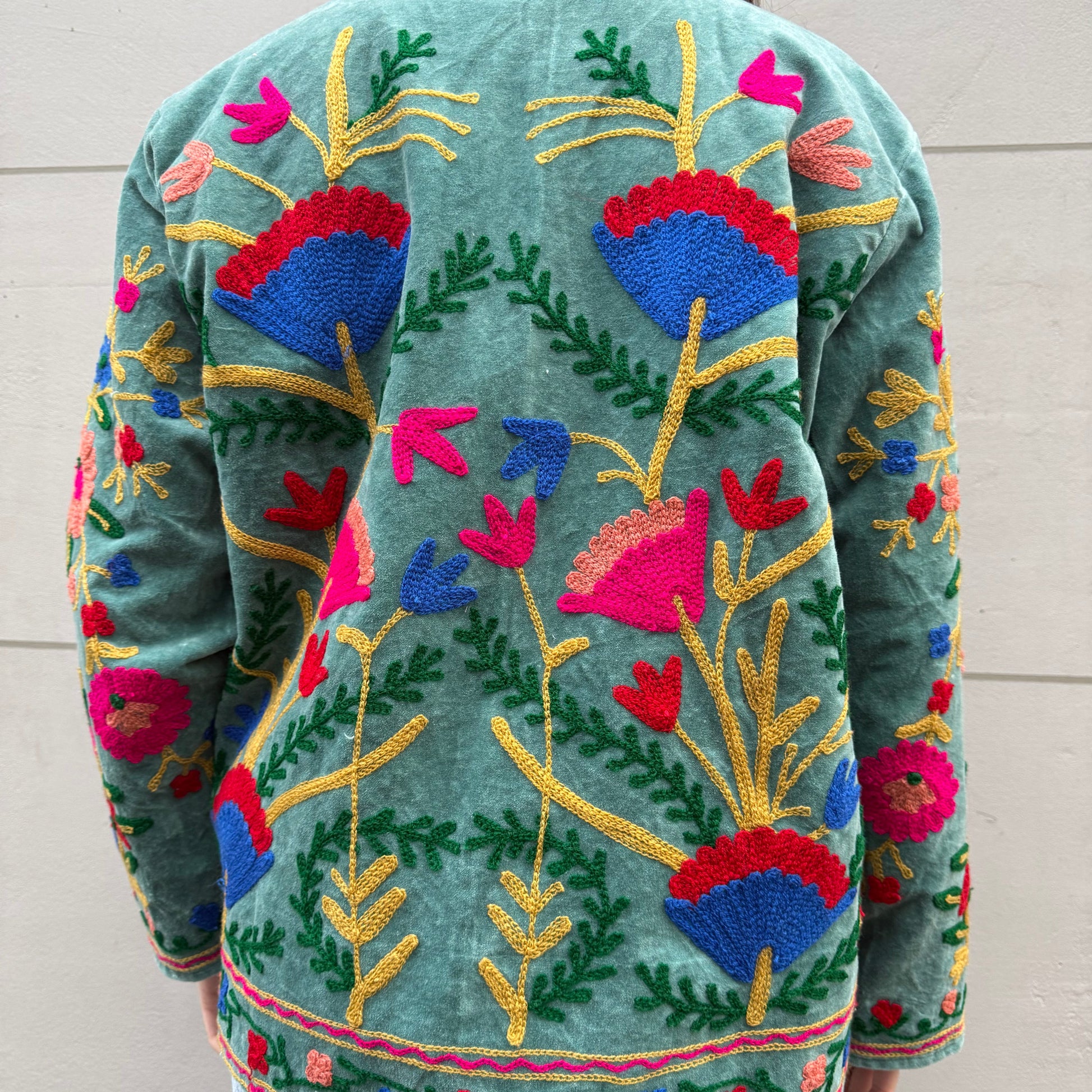 Veste Brodée Velours Bleu Canard