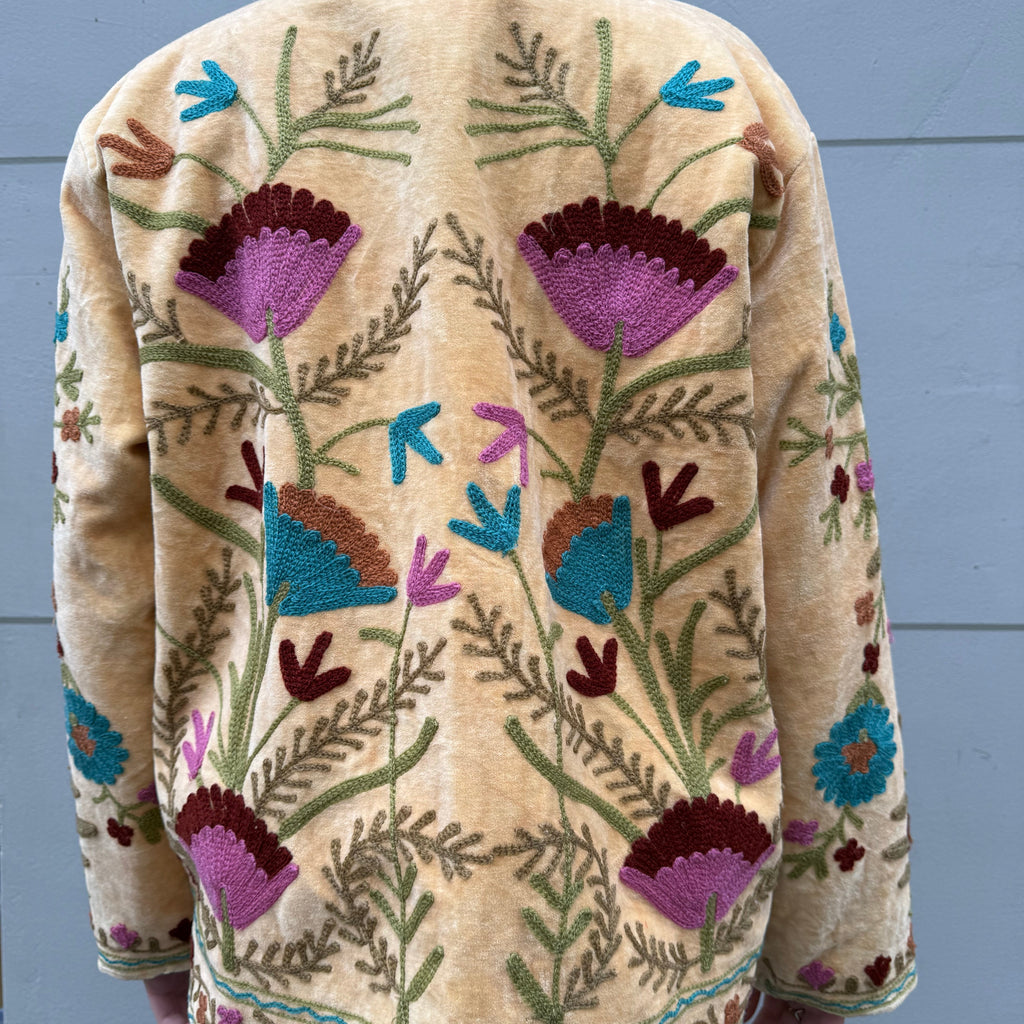 Veste Brodée Velours Jaune pâle