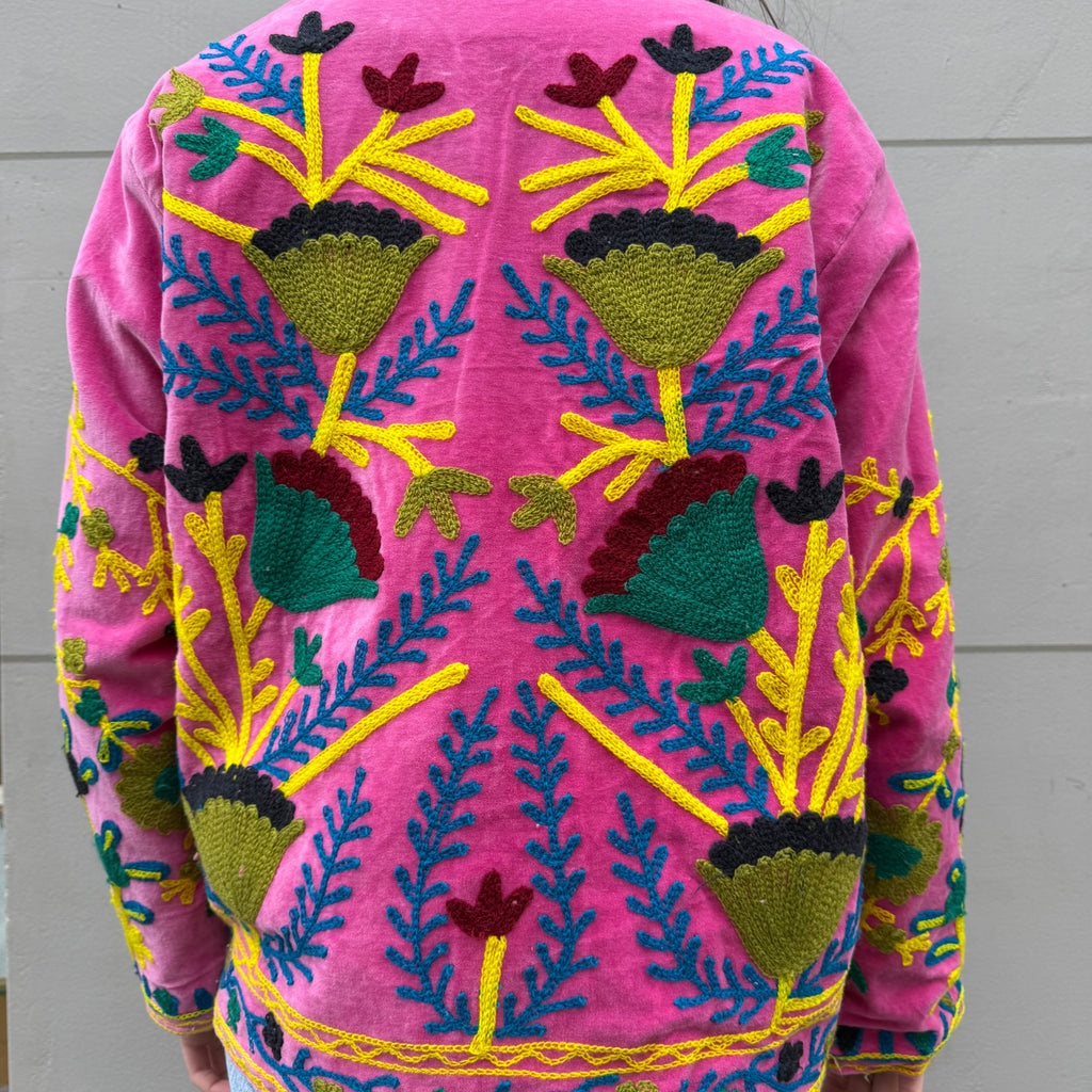 Veste Brodée Velours Rose