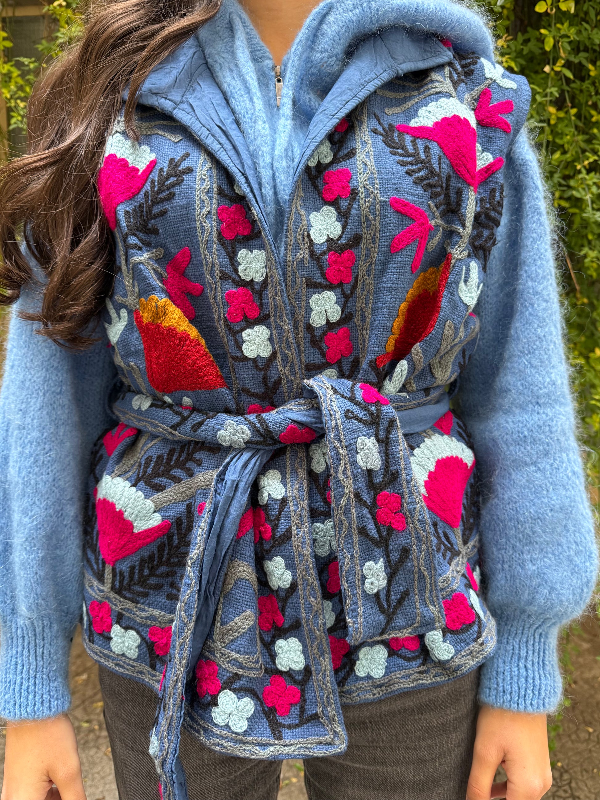 Veste Brodée sans manche bleu foncé