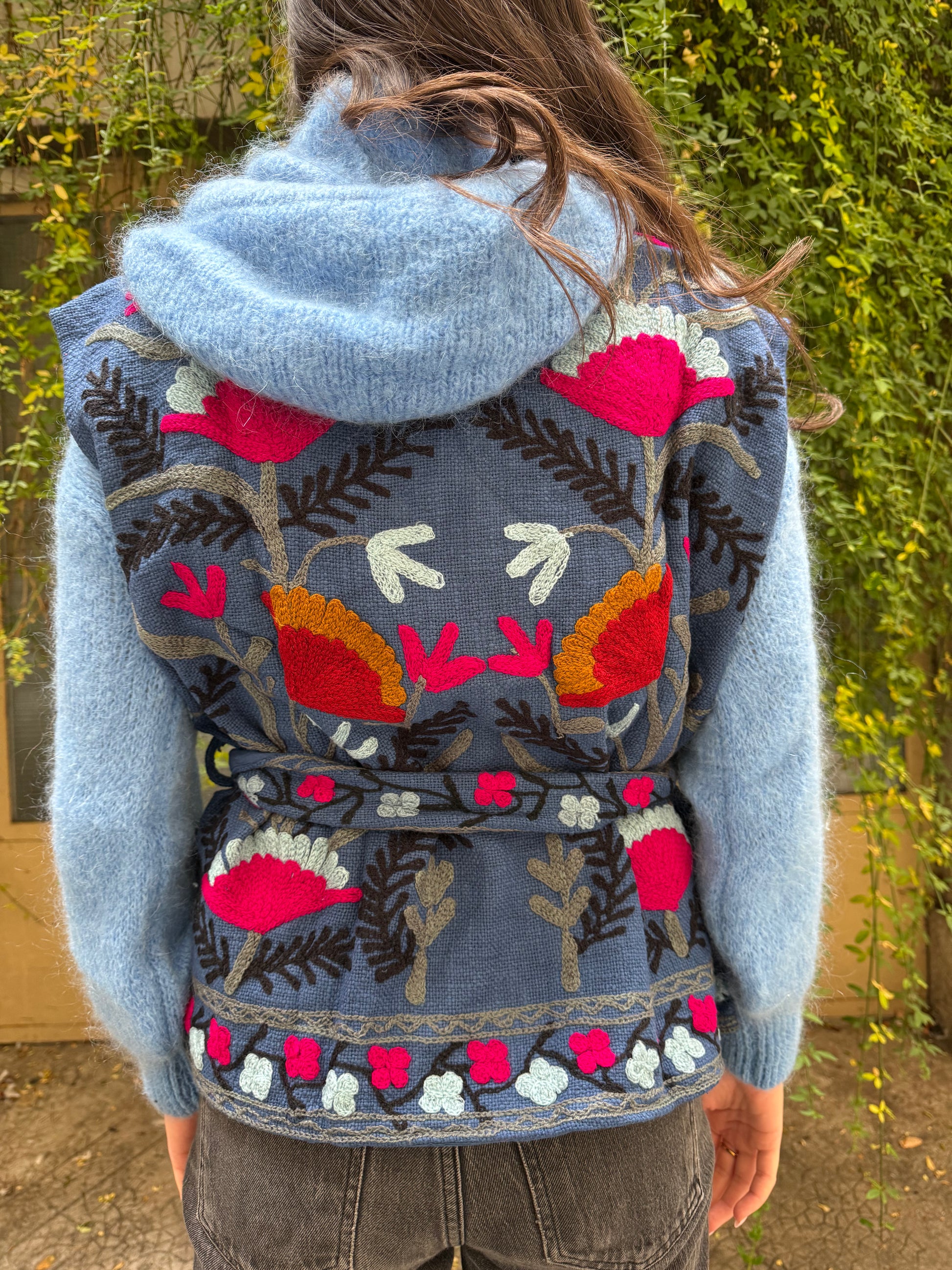 Veste Brodée sans manche bleu foncé