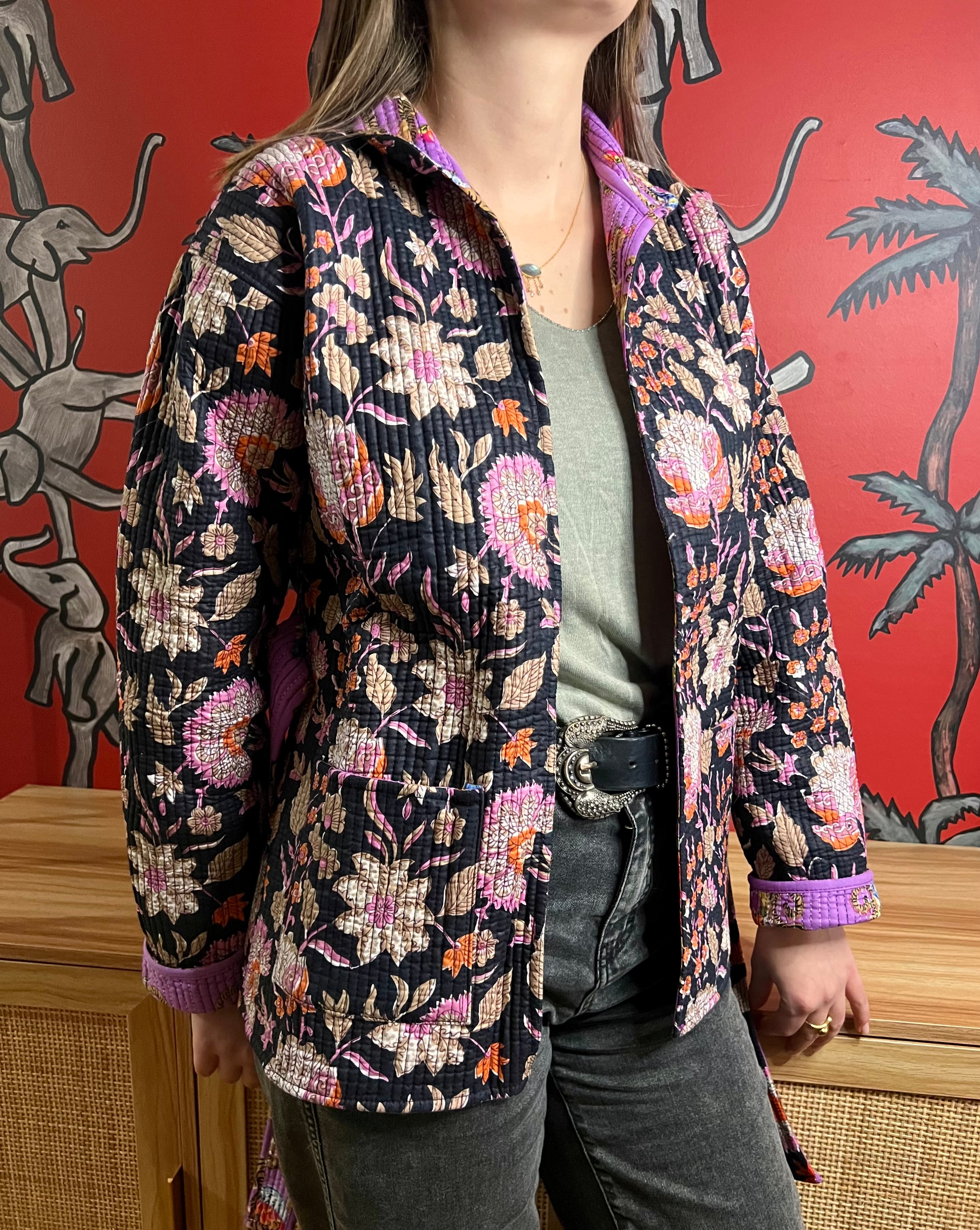 Veste Fleurs Bleu Foncé Taille 1