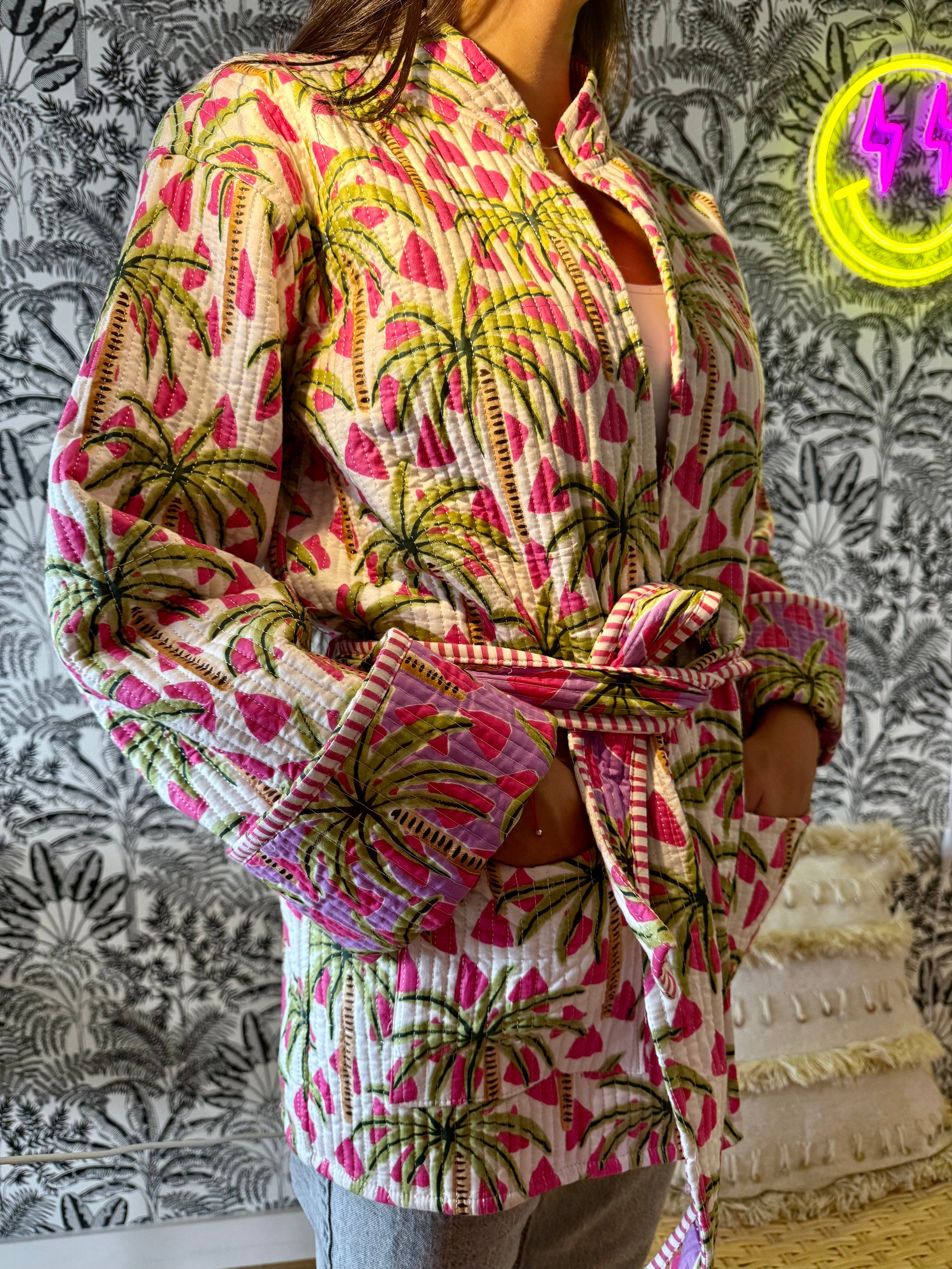 Veste Palmiers rose et blanc