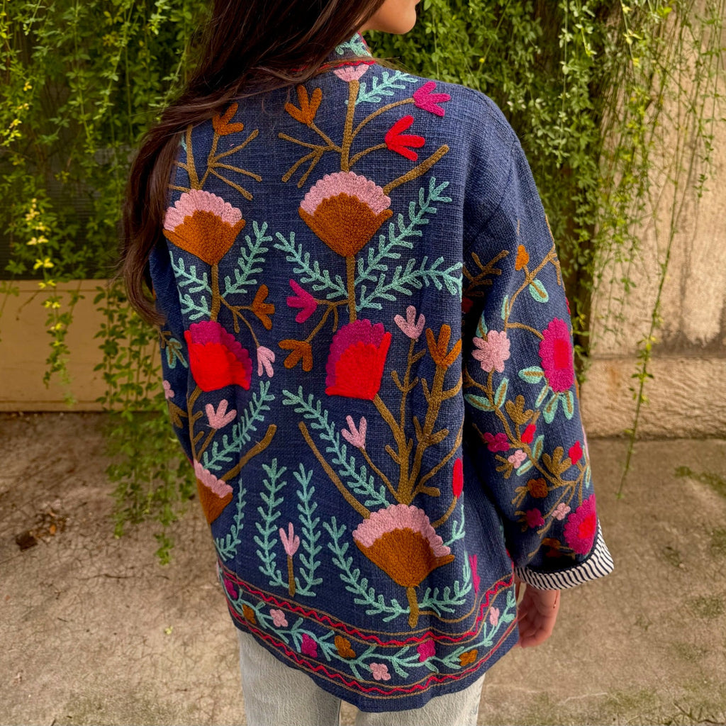 Veste Brodée Bleu Marine
