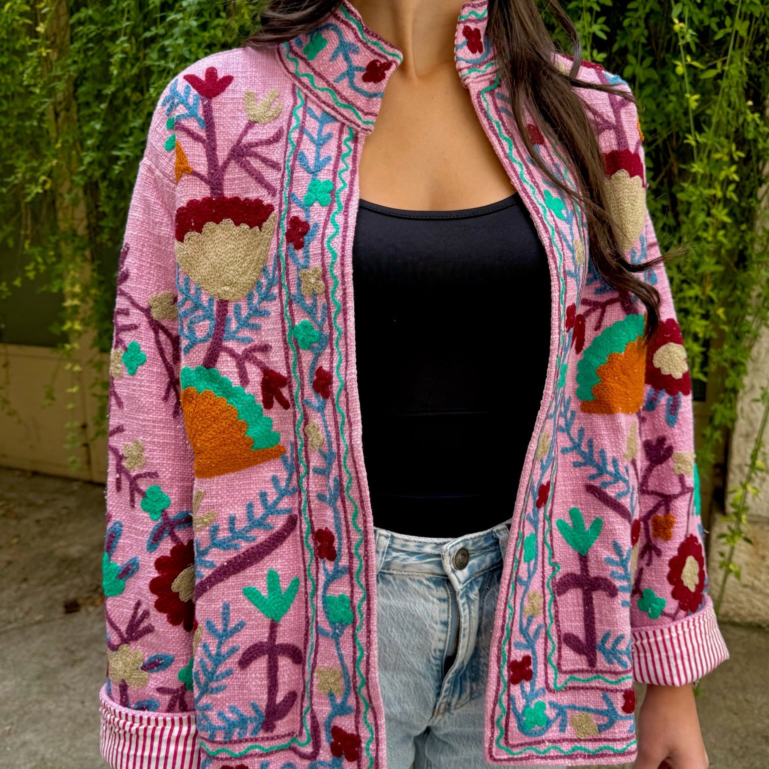 Veste Brodée Rose