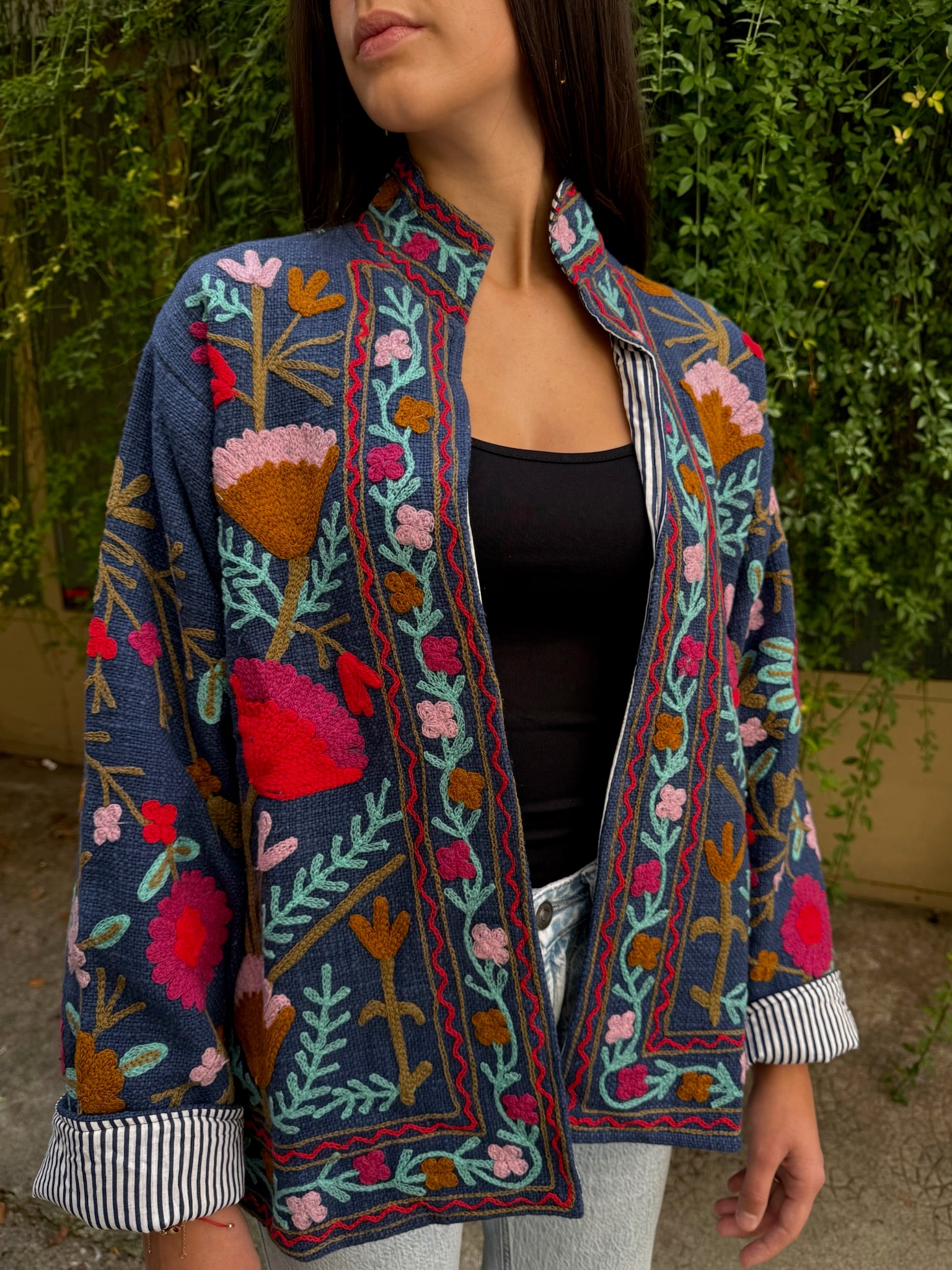 Veste Brodée Bleu Marine
