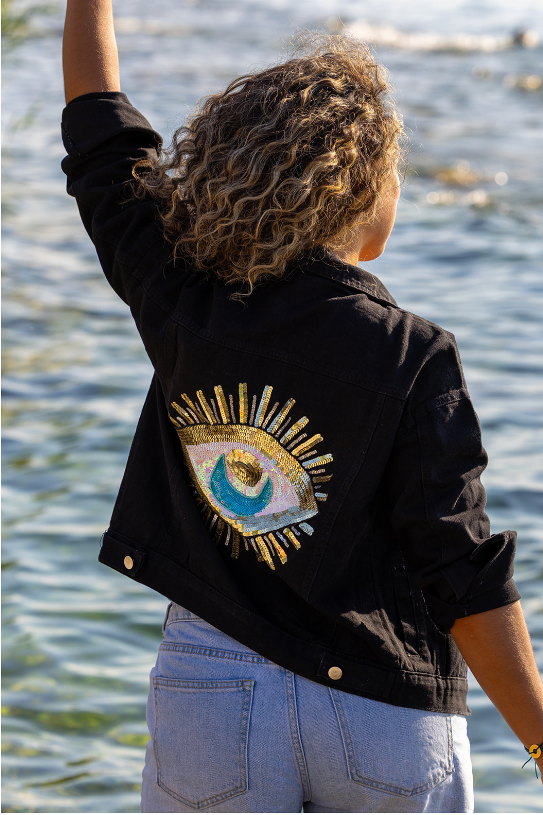 Veste en jean noir oeil