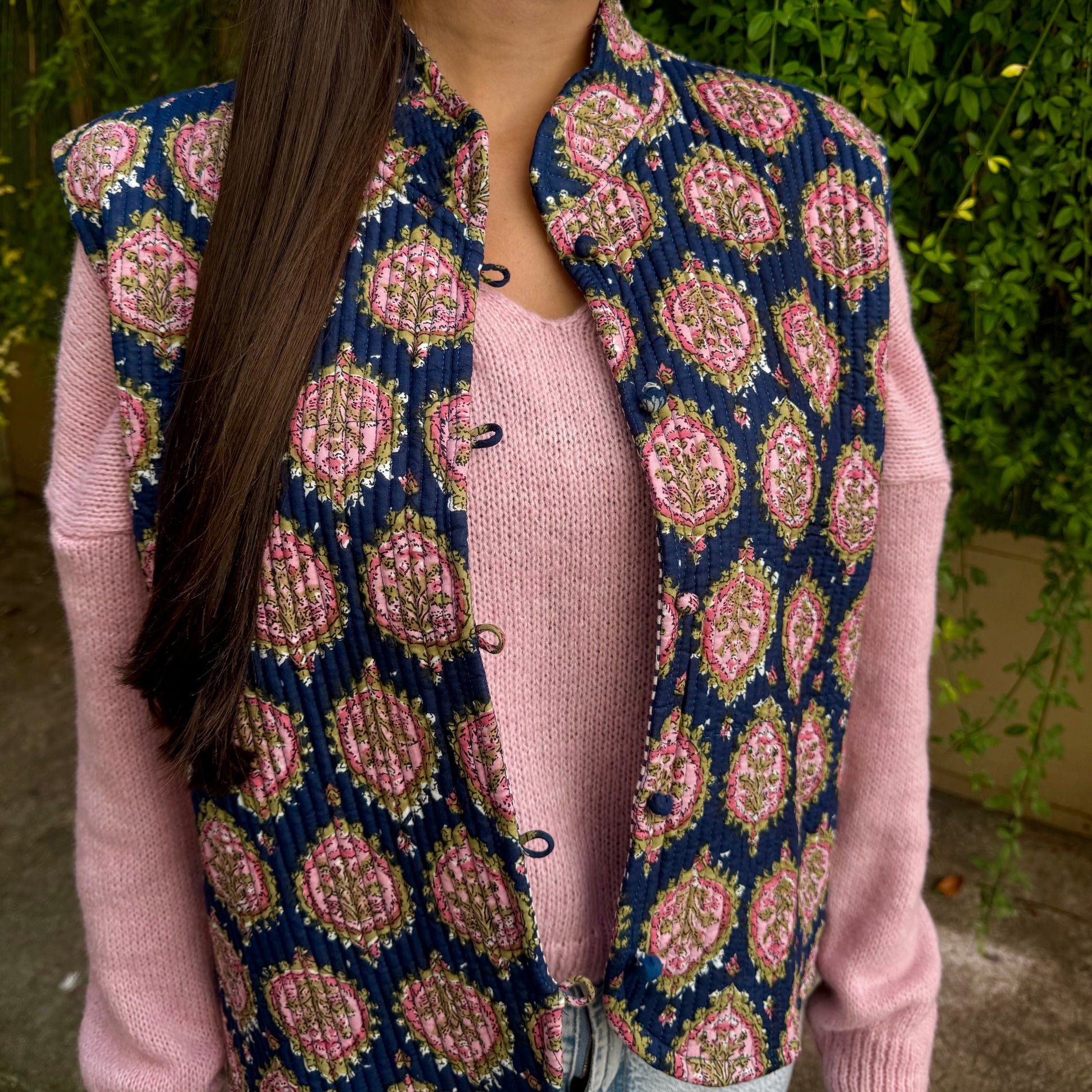 Veste sans Manche Bleue et Rose