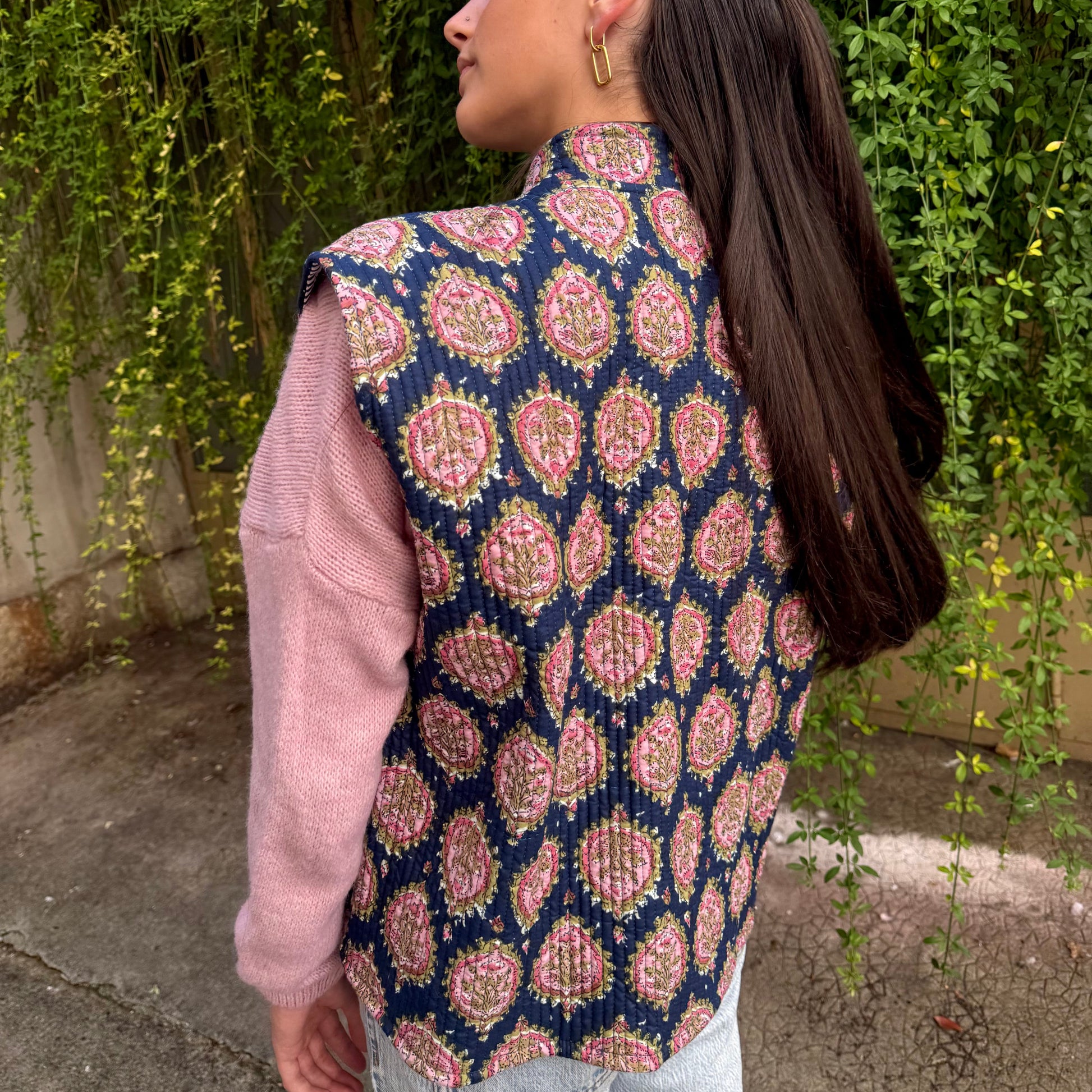 Veste sans Manche Bleue et Rose
