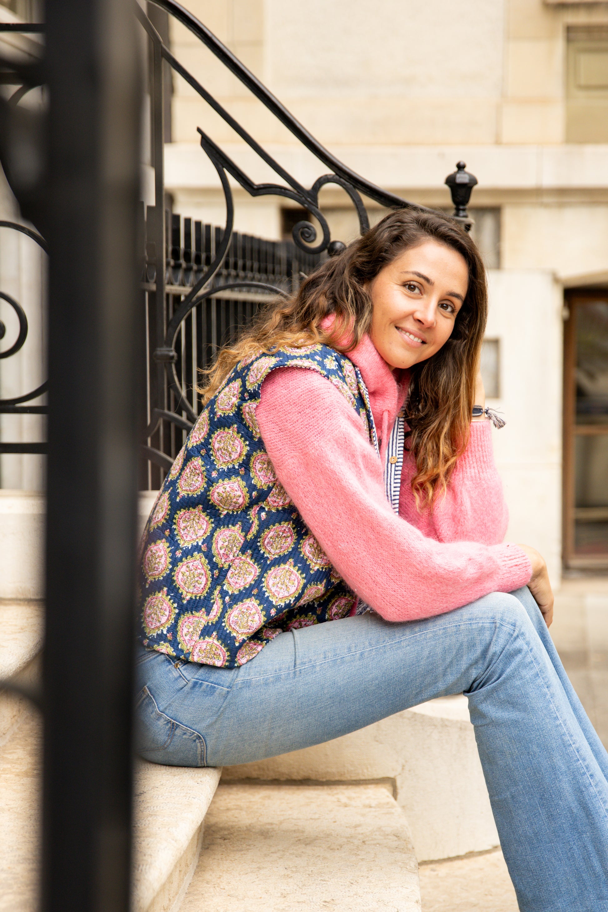 Veste sans Manche Bleue et Rose