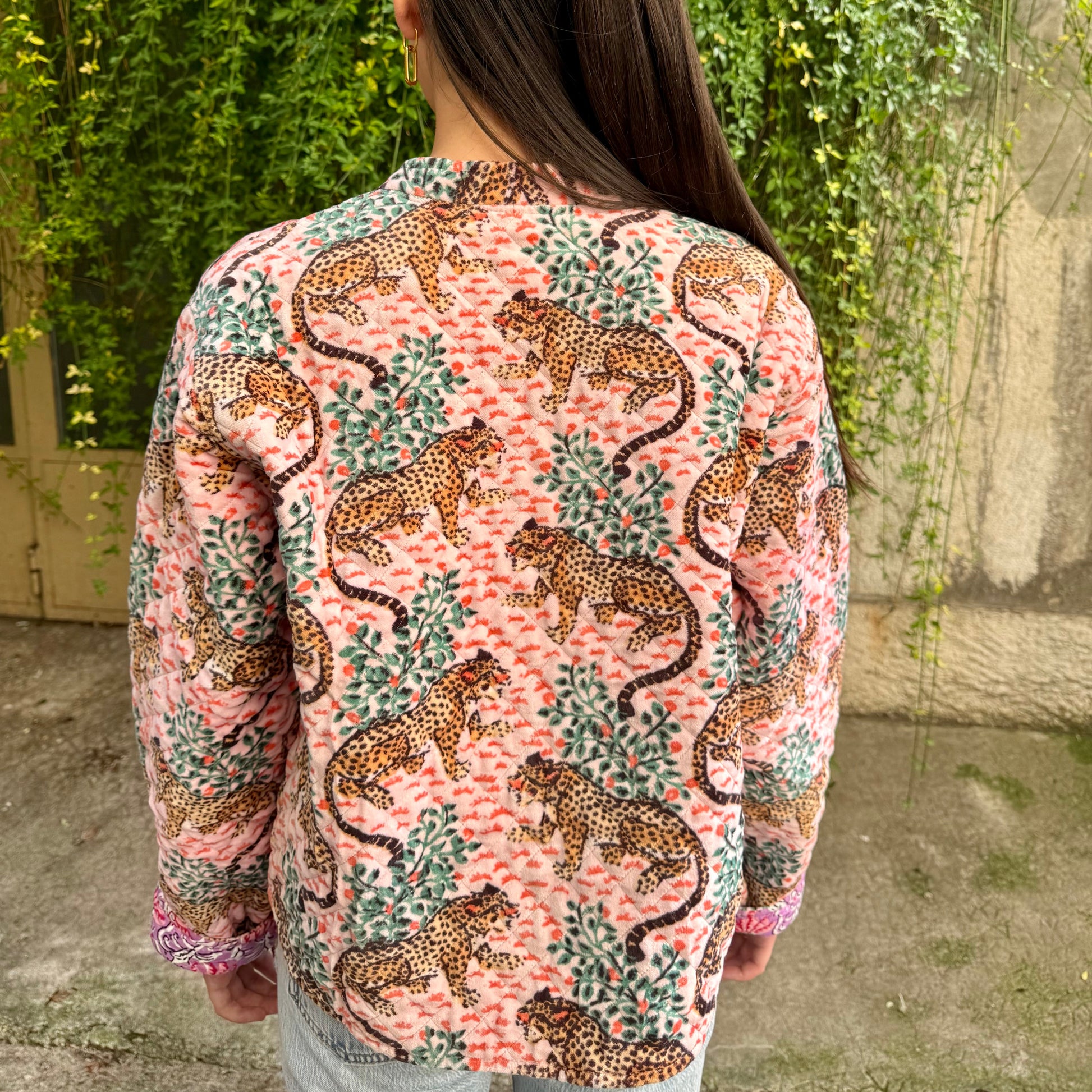 Veste velours rose tigres (Réversible)