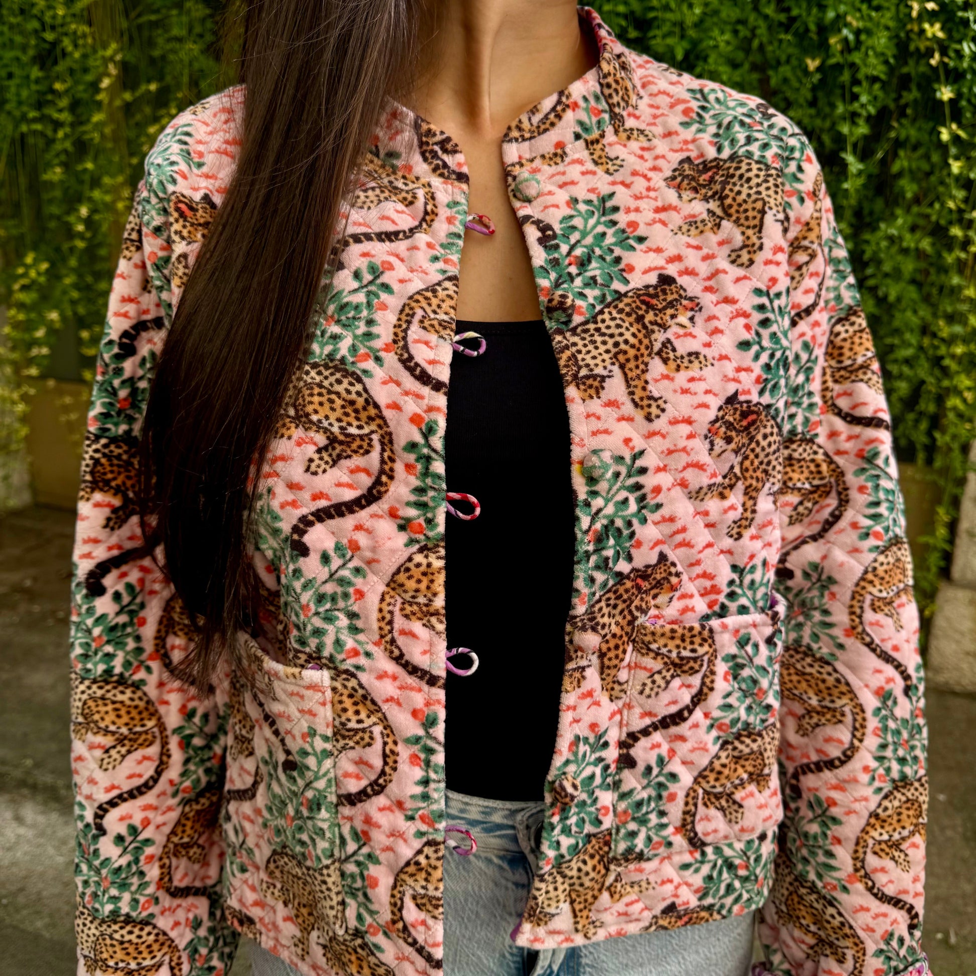 Veste velours rose tigres (Réversible)