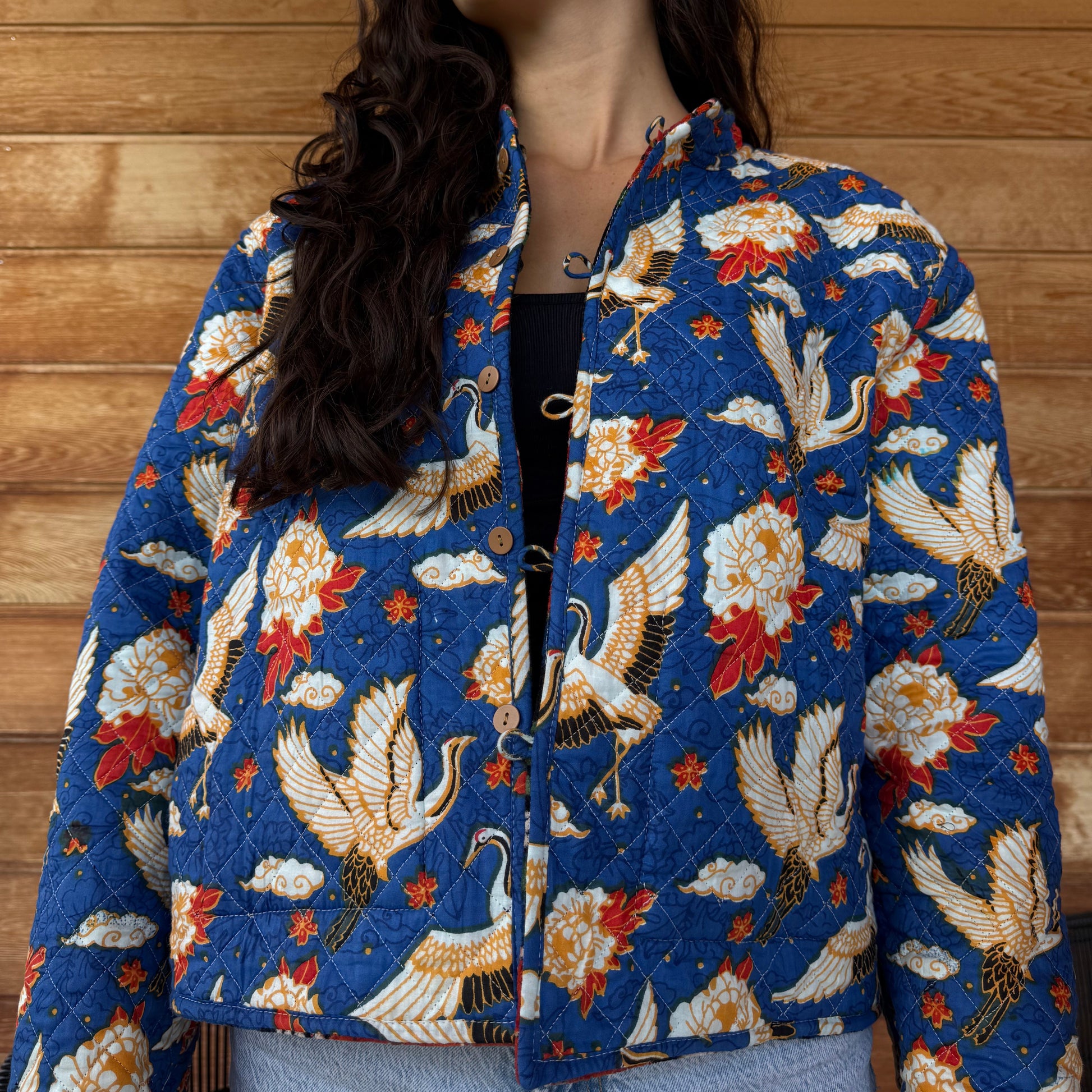 Veste velours fleurs bleu (Réversible)