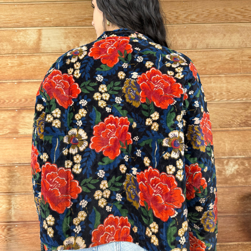 Veste velours fleurs bleu (Réversible)