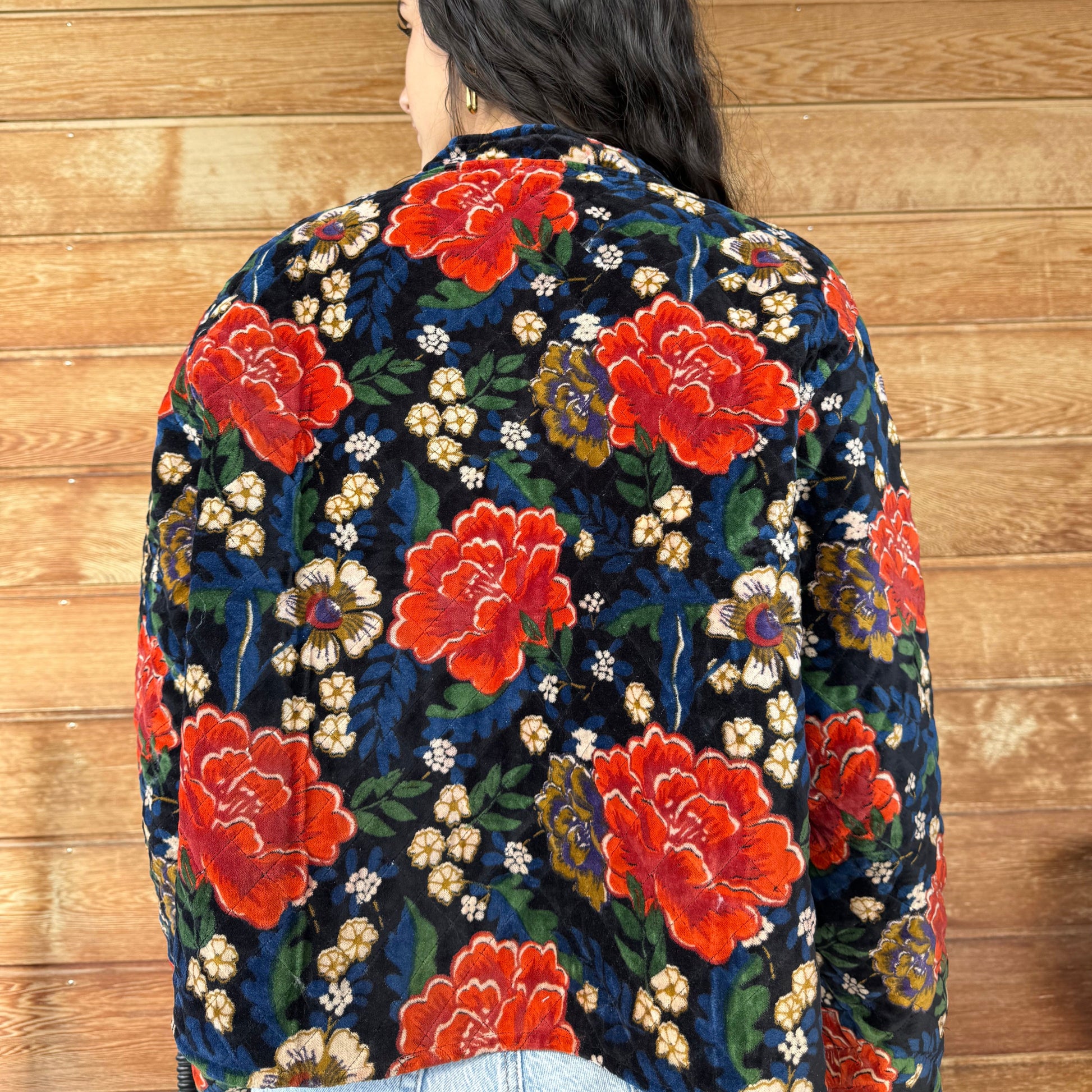 Veste velours fleurs bleu (Réversible)