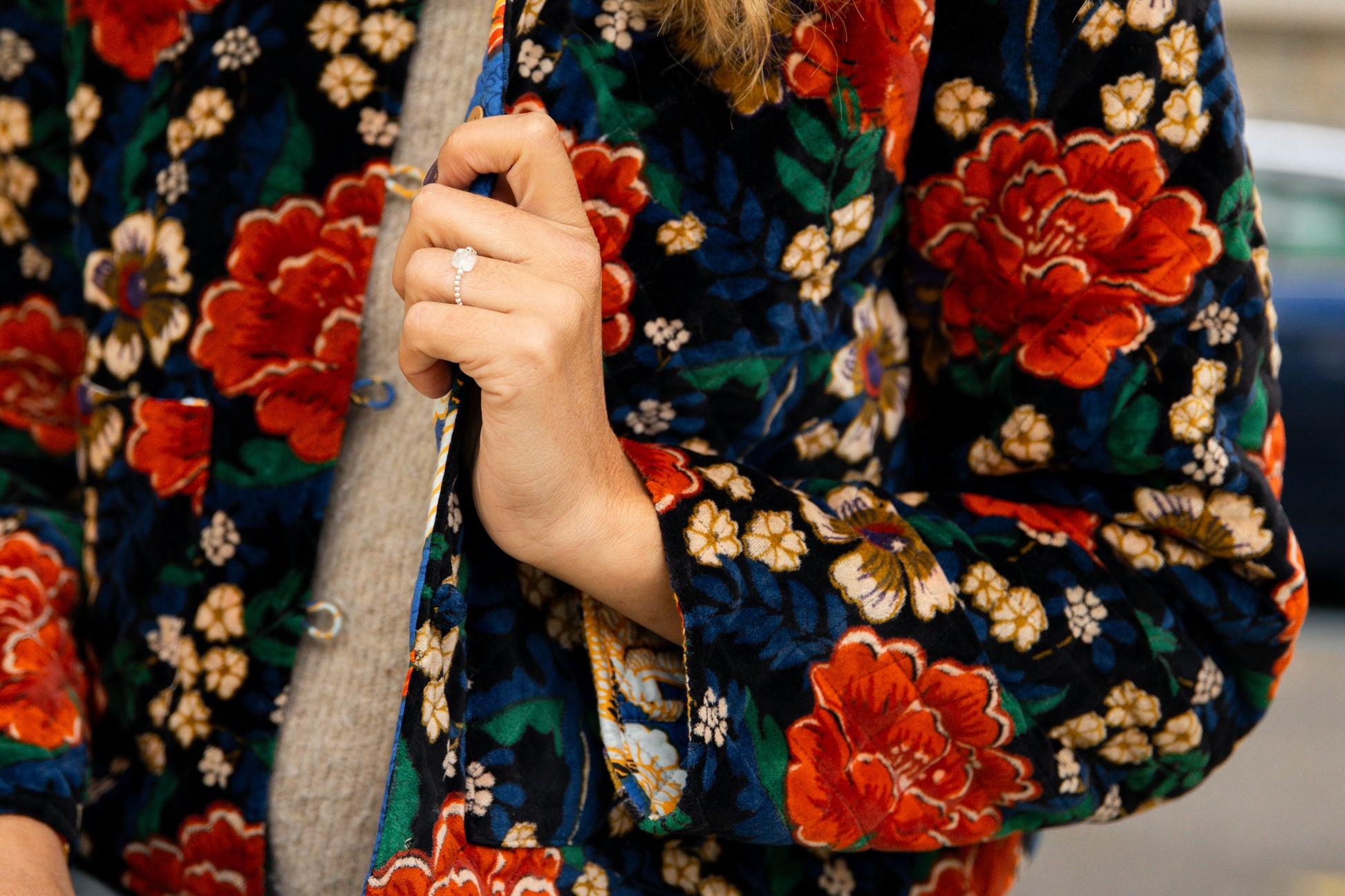 Veste velours fleurs bleu (Réversible)