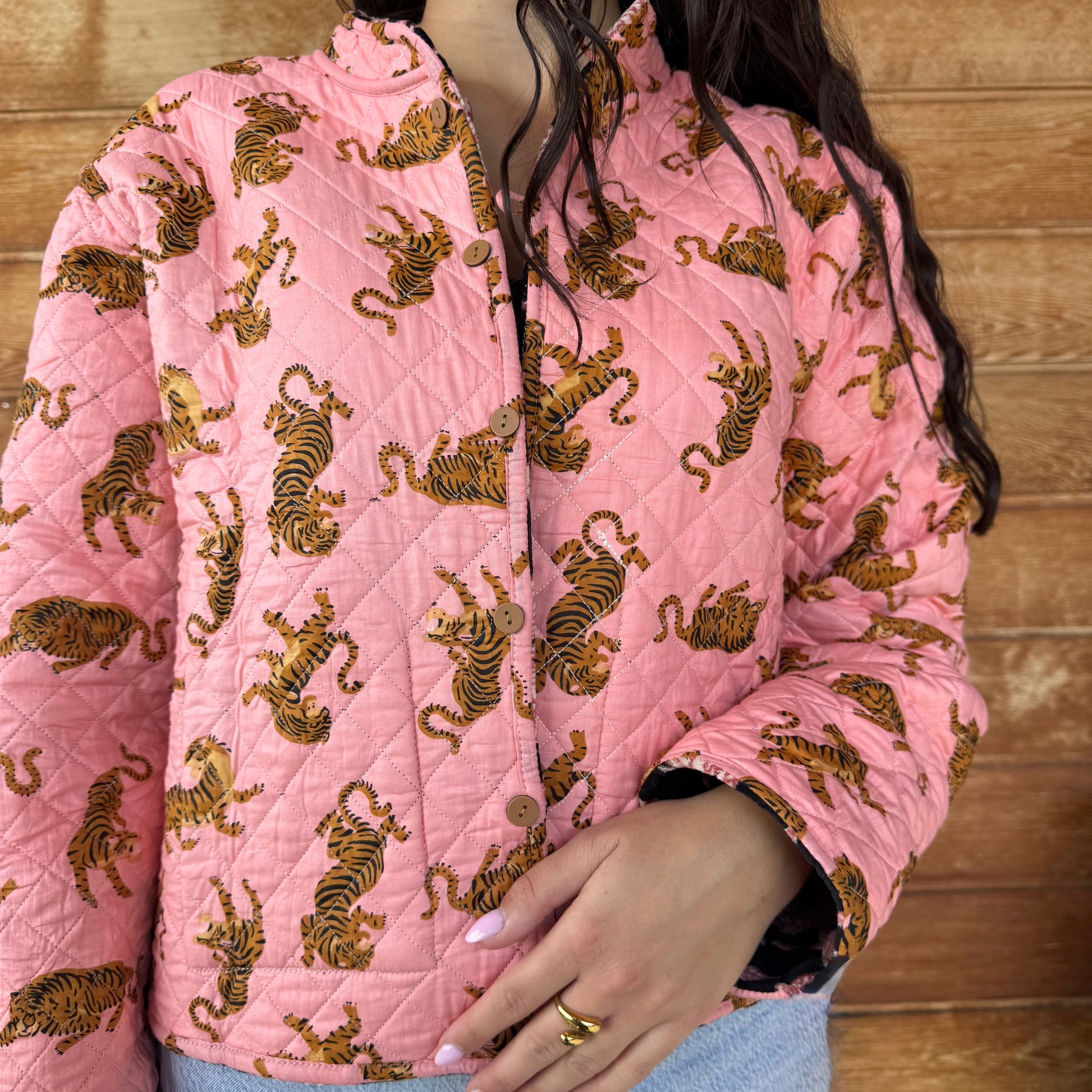 Veste velours noire et rose fleurs (Réversible)