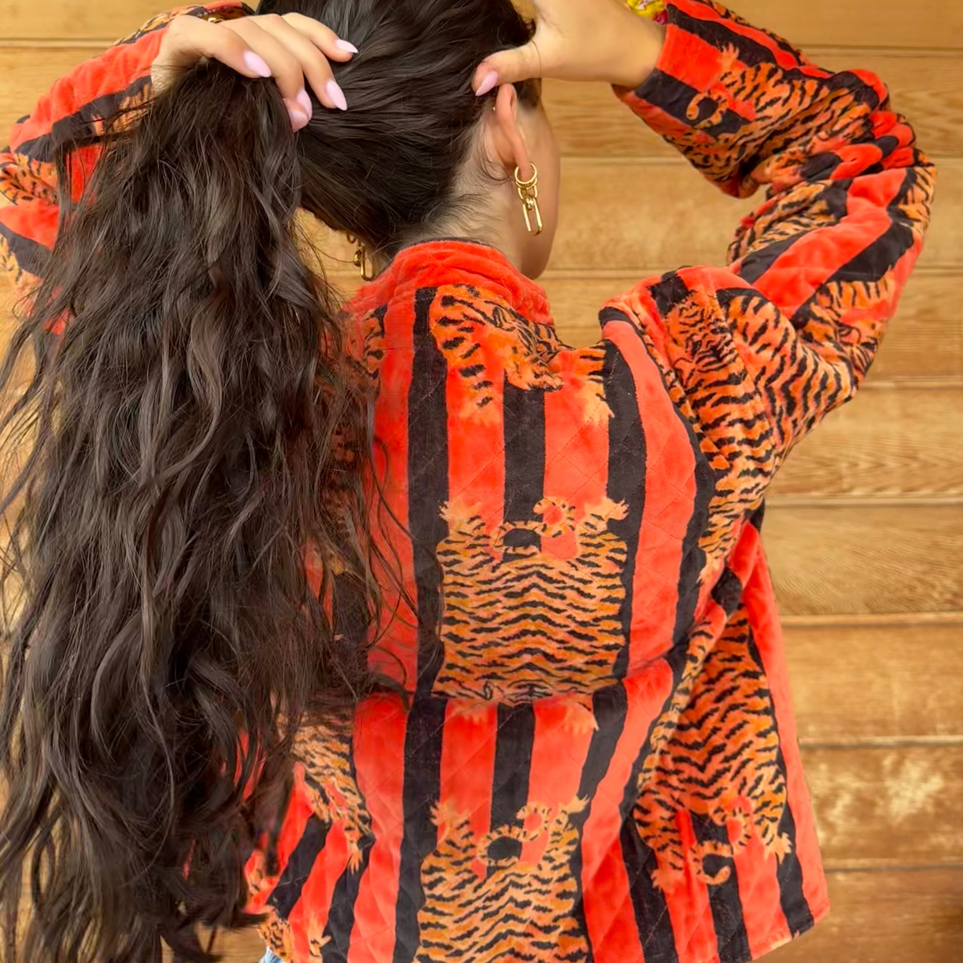 Veste velours orange tigres (Réversible)