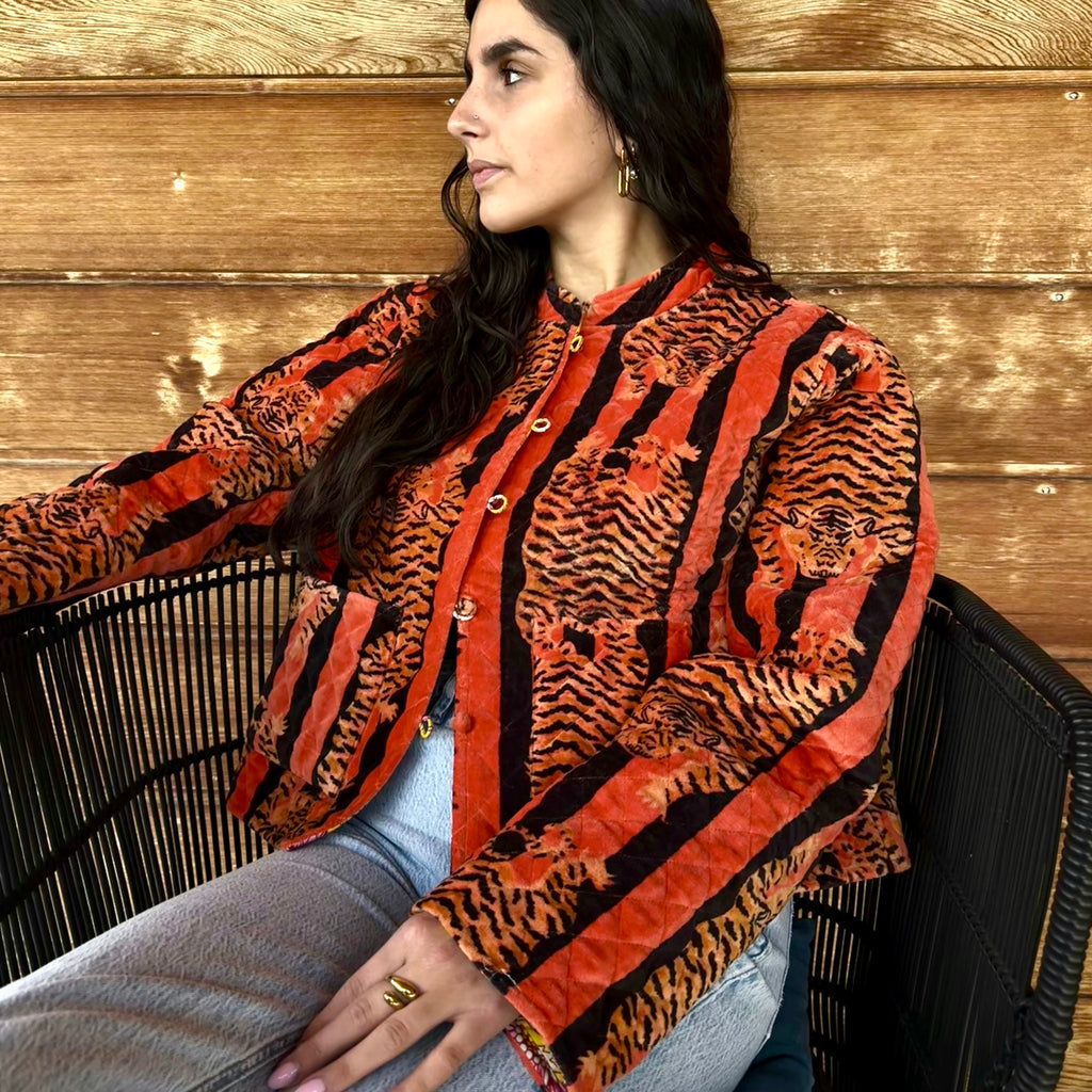 Veste velours orange tigres (Réversible)