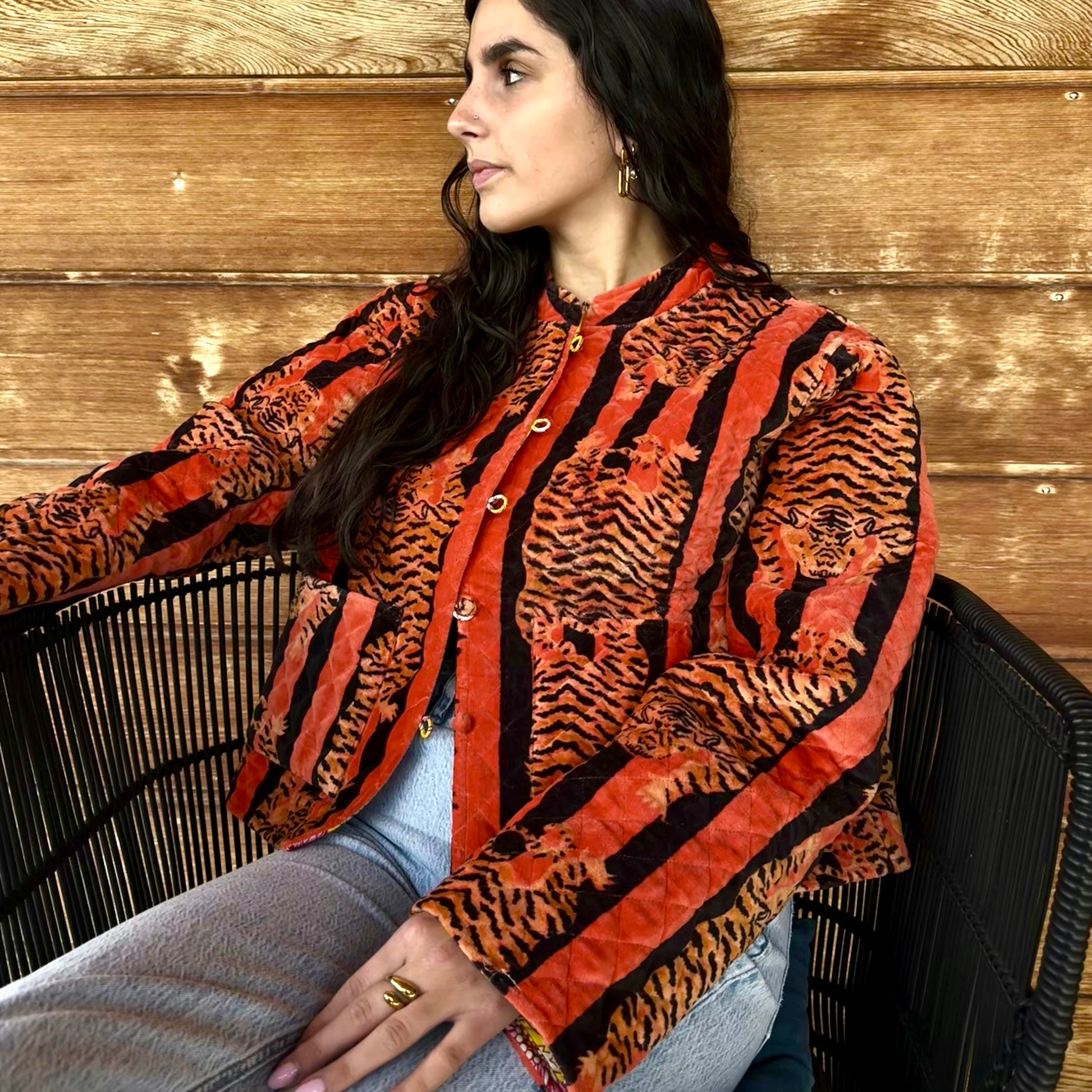 Veste velours orange tigres (Réversible)