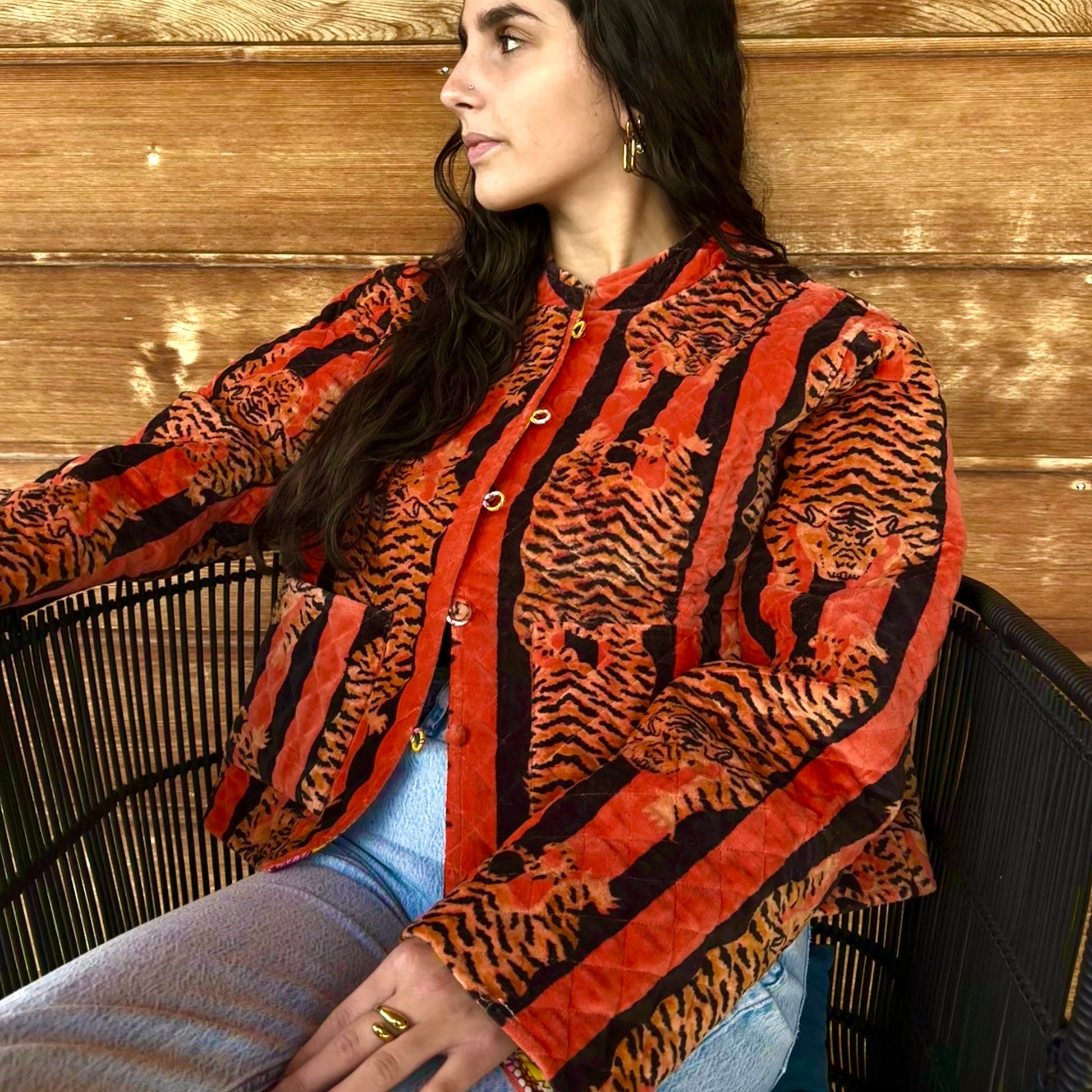 Veste velours orange tigres (Réversible)