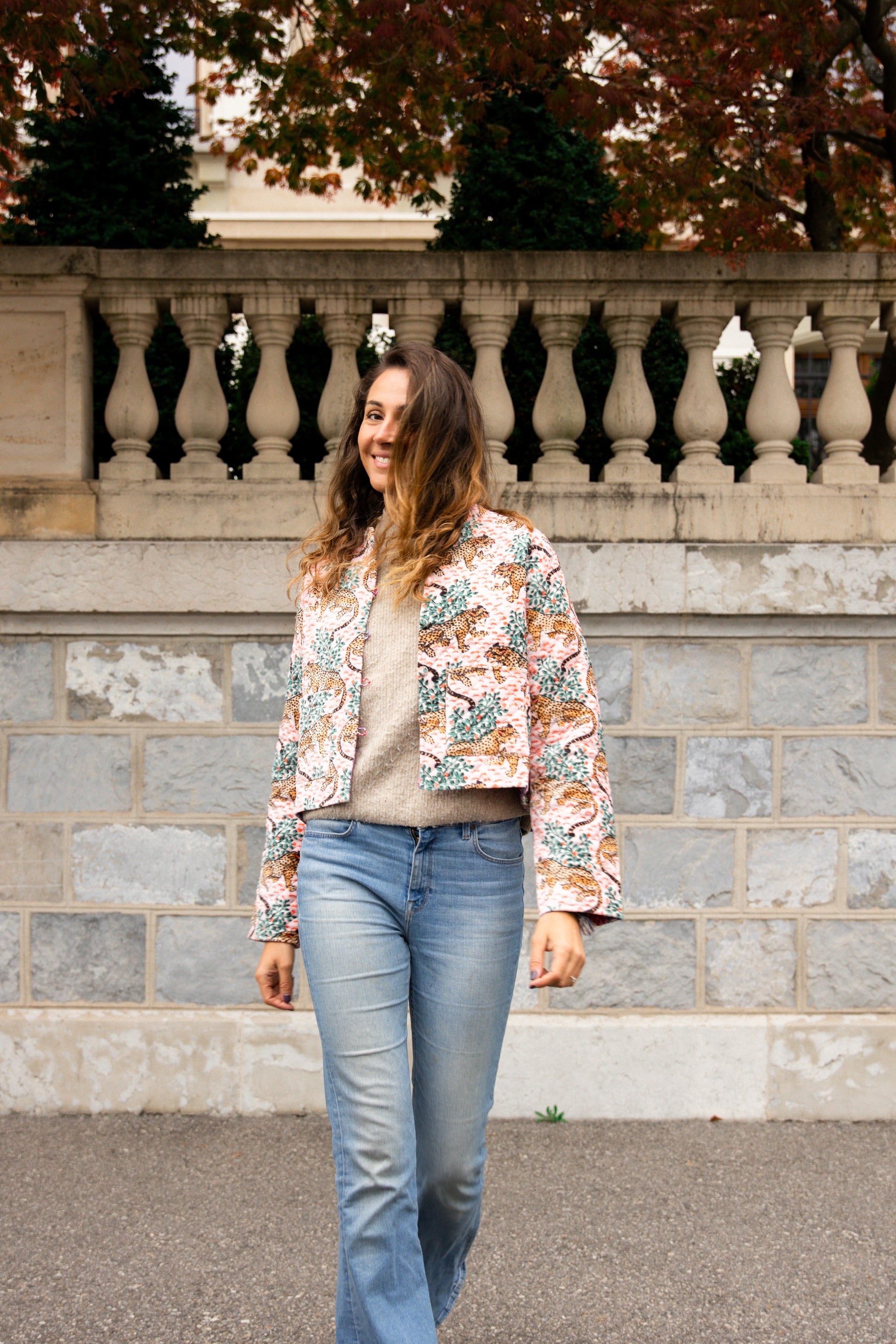 Veste velours rose tigres (Réversible)