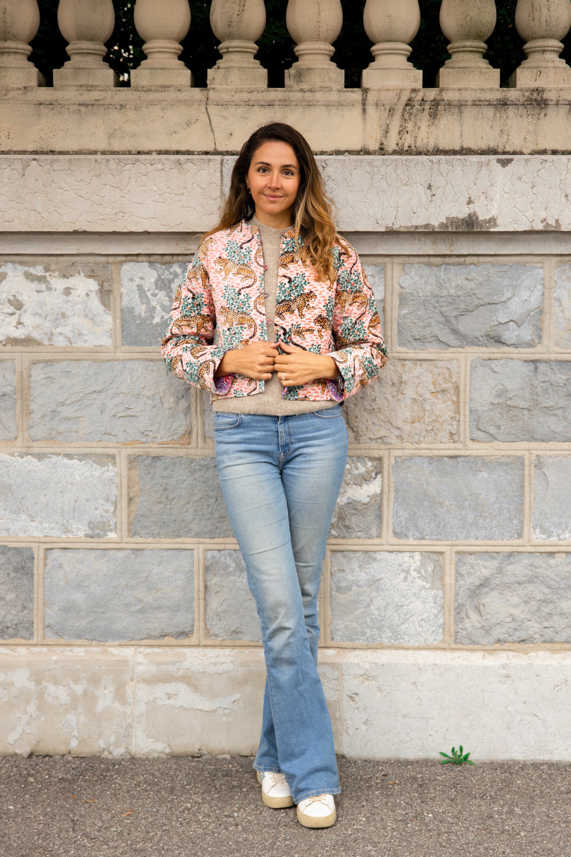 Veste velours rose tigres (Réversible)