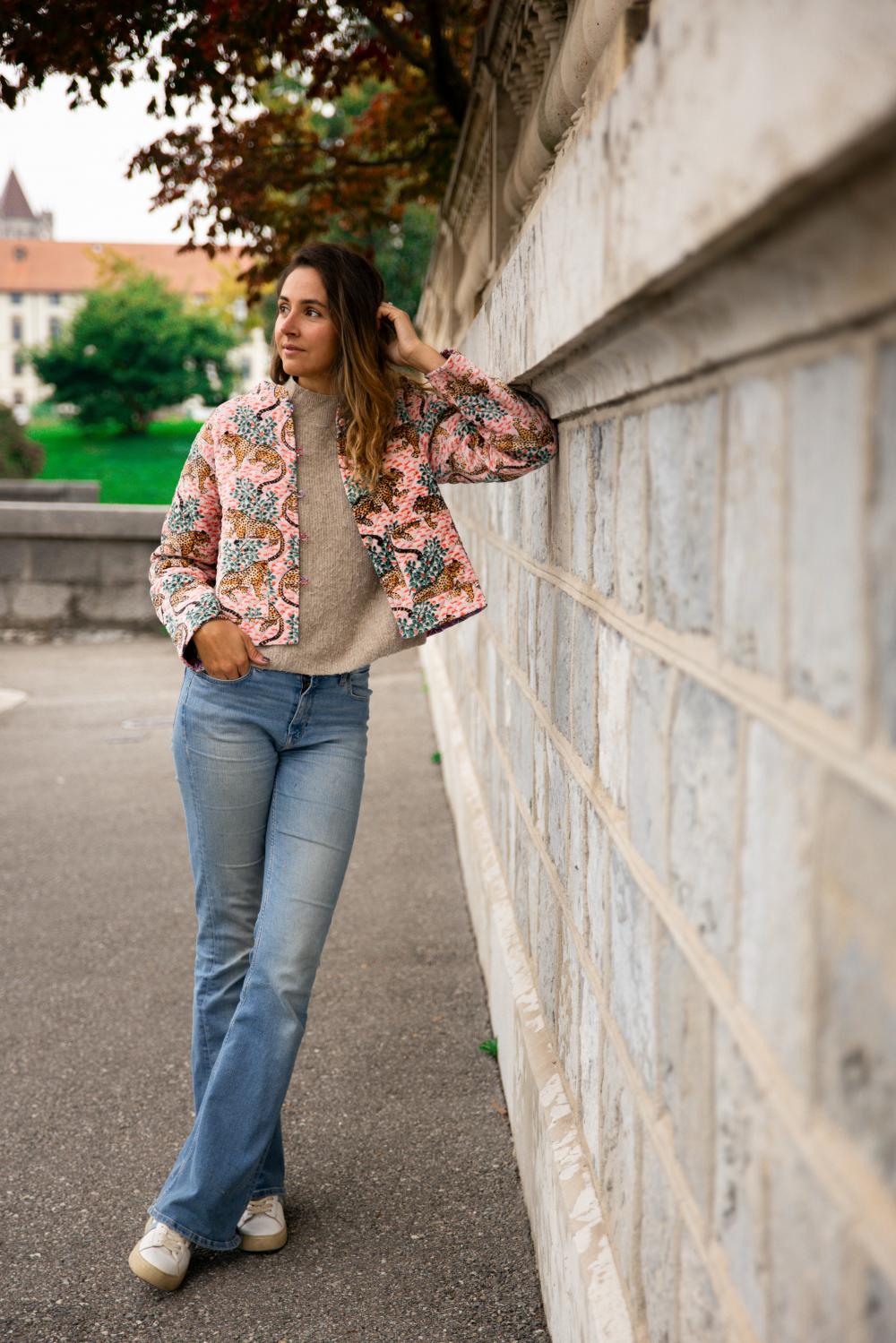 Veste velours rose tigres (Réversible)