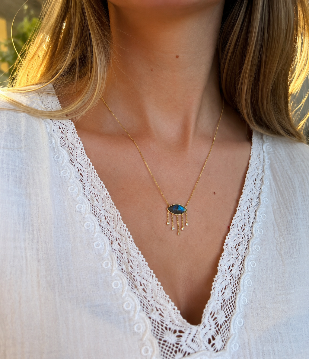 Evil Eyes Labradorite Necklace Silver Gold Plated