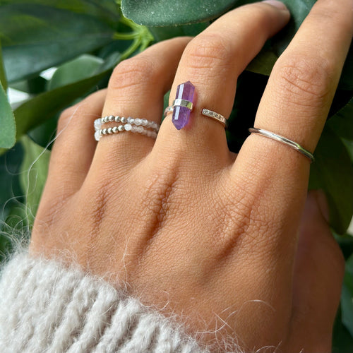 Bague Everest Argent Réglable Améthyste