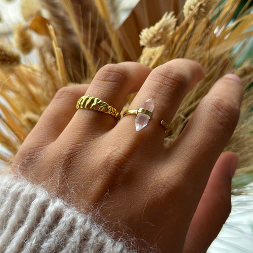 Bague Everest Argent Plaqué Or Réglable Quartz rose
