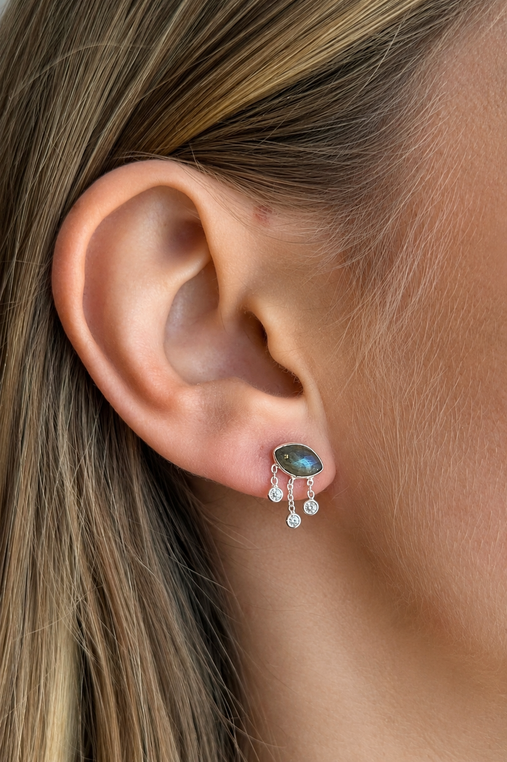 Boucles Clous Argent Evil Eyes Labradorite