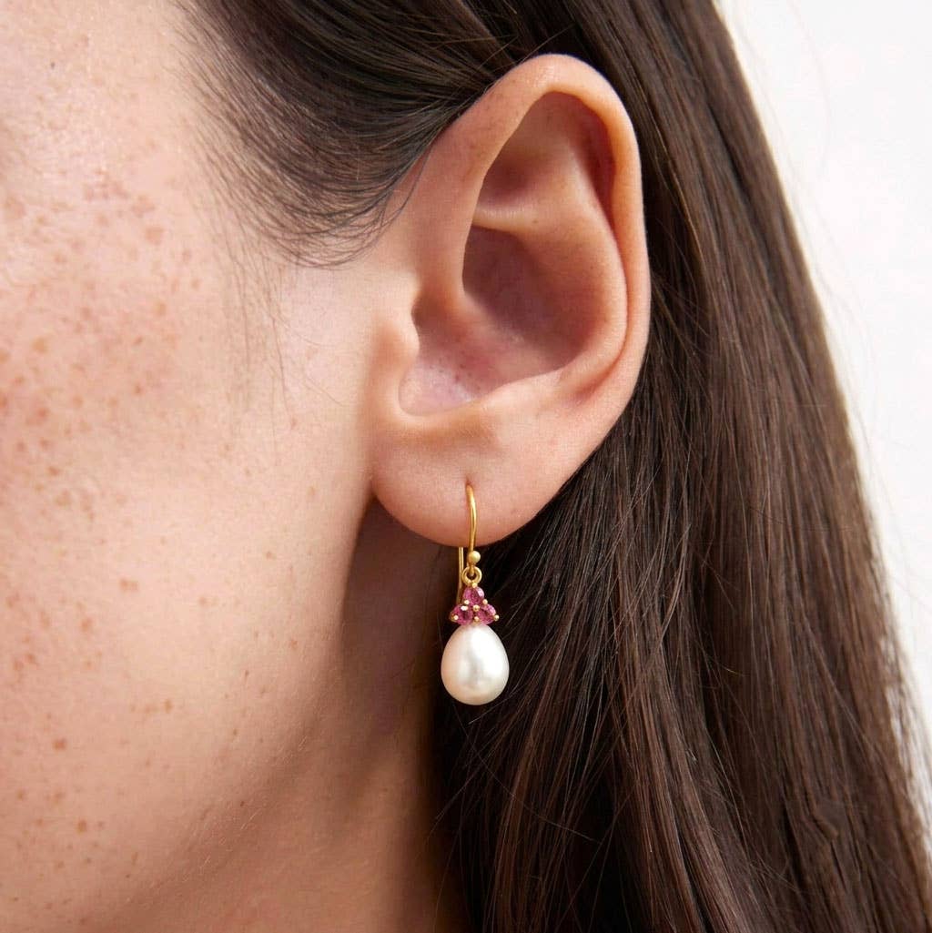 Boucles d'oreilles Maren Or Argent 925 - Perle & tourmaline rose