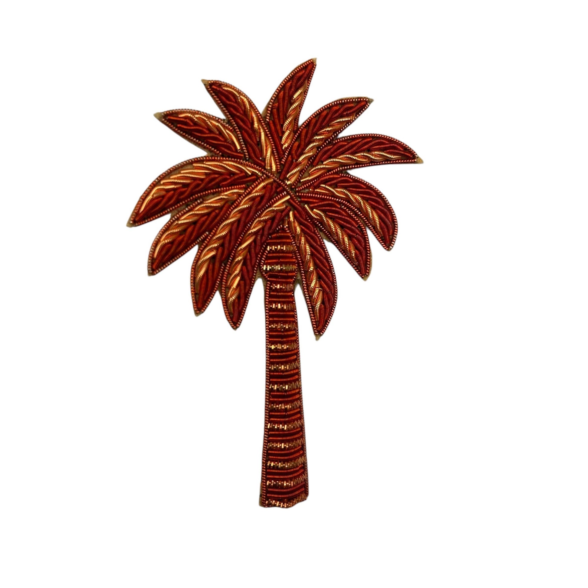 Broche brodée Palmier corail
