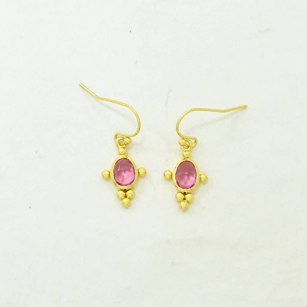Boucle d'oreille Willow plaquée or - tourmaline rose