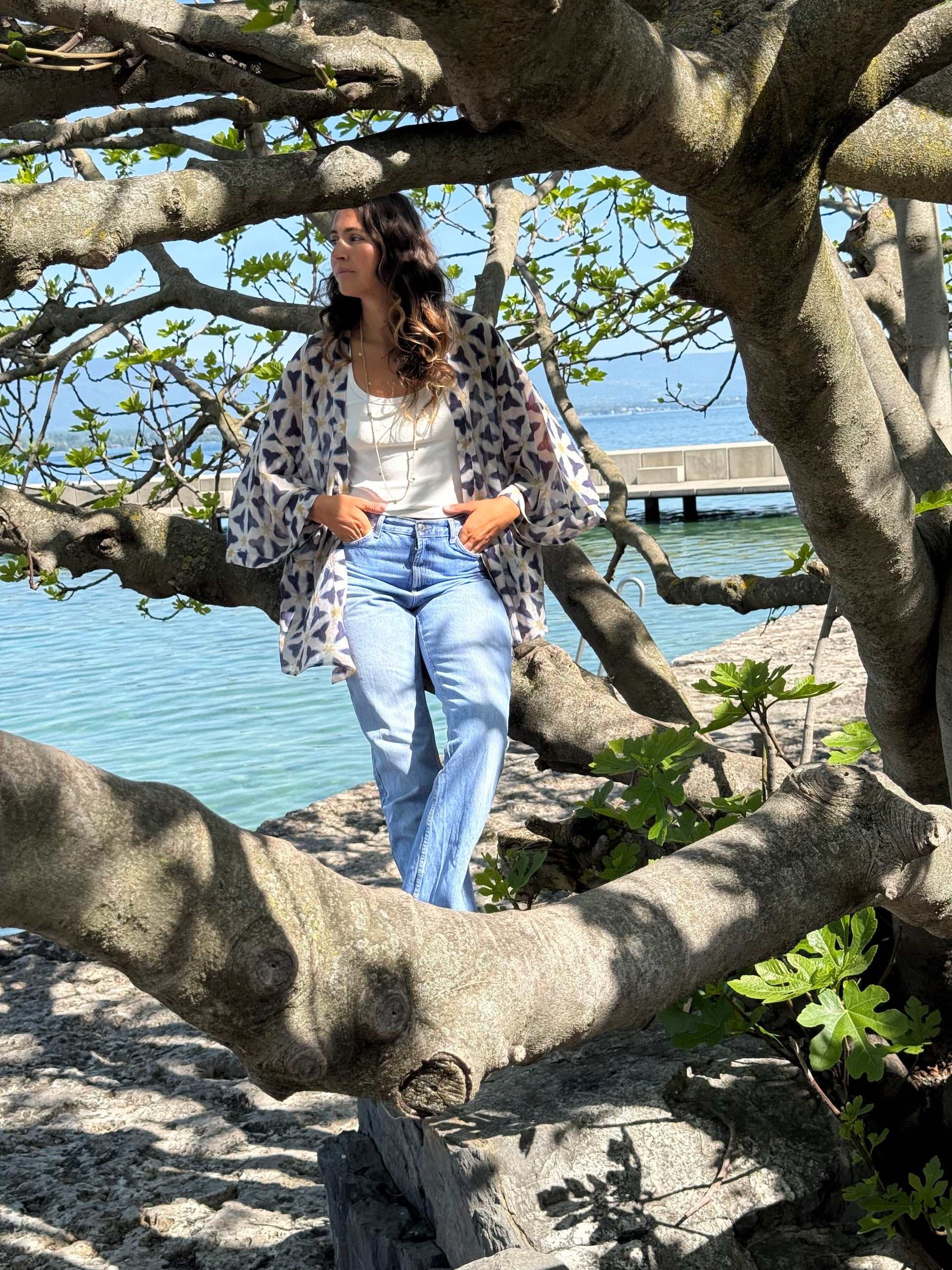 Kimono fleuri bleu