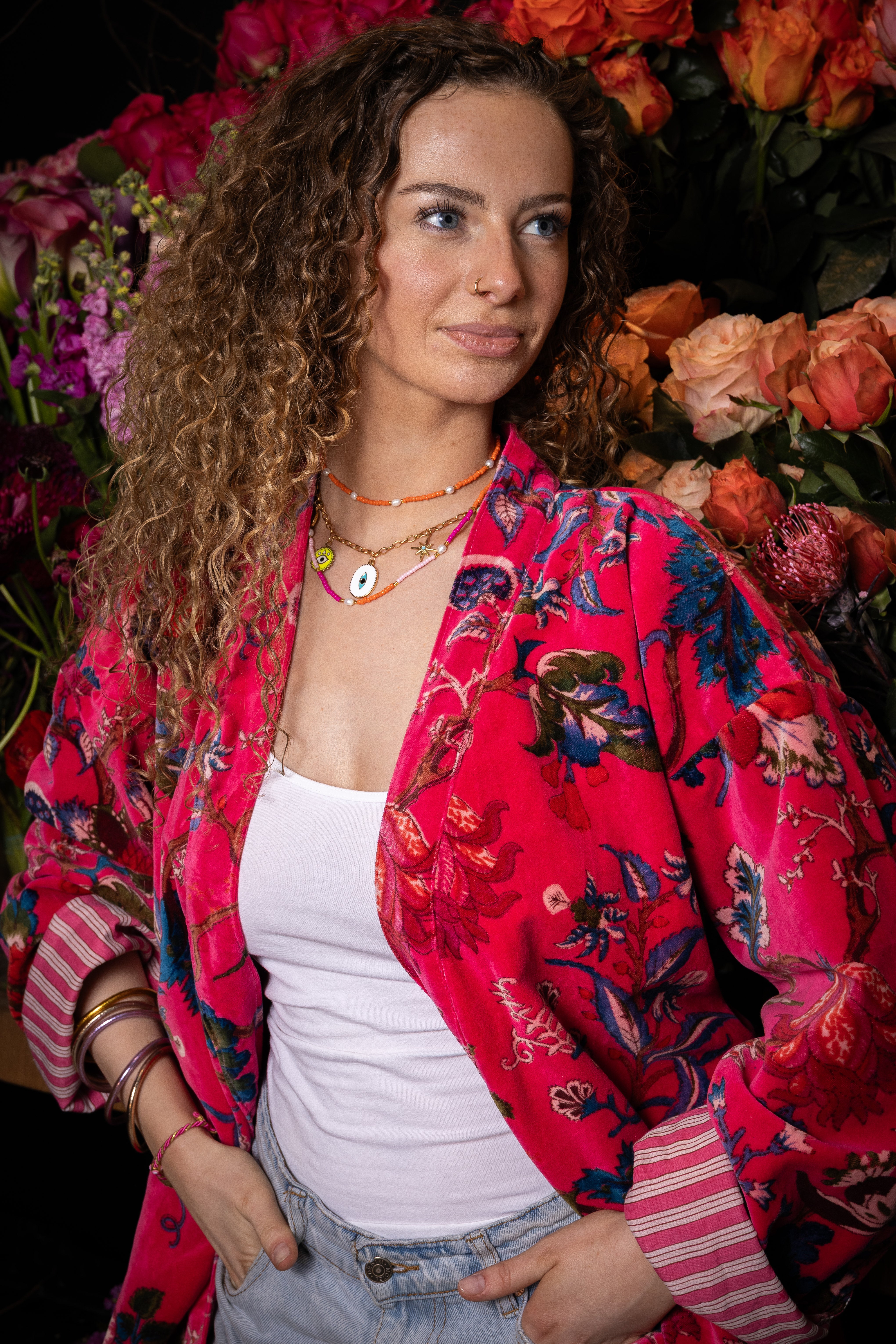kimono velour fuchsia jolly jungle veste mi saison