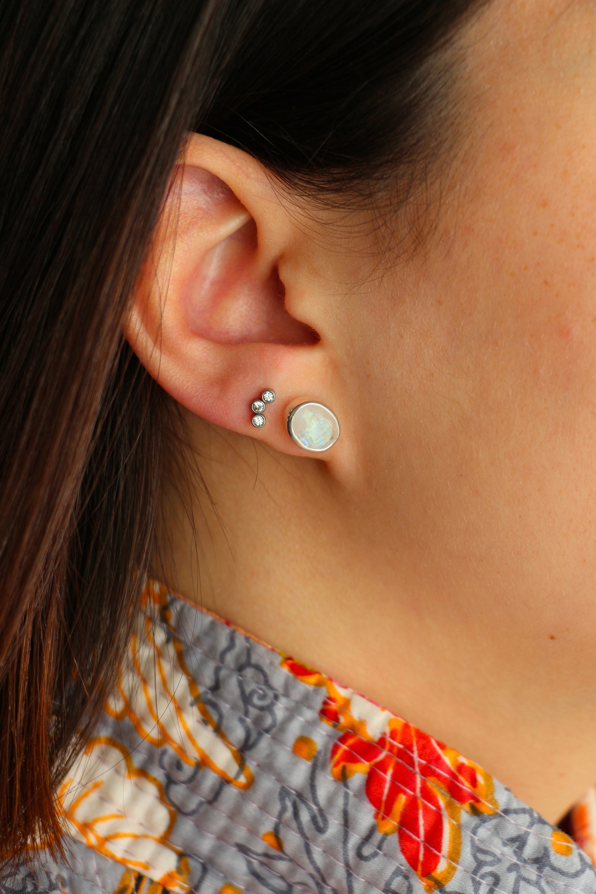 Boucles Clous Pierre de Lune Argent - Jolly Jungle
