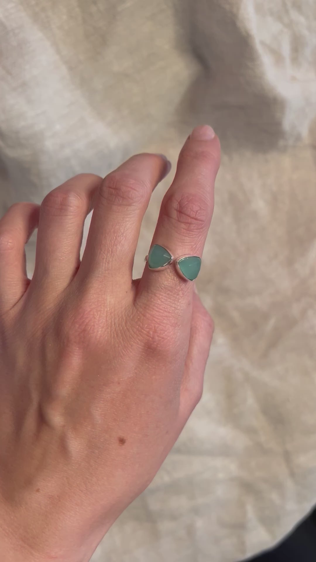Bague Toi et Moi Argent Aqua Calcédoine