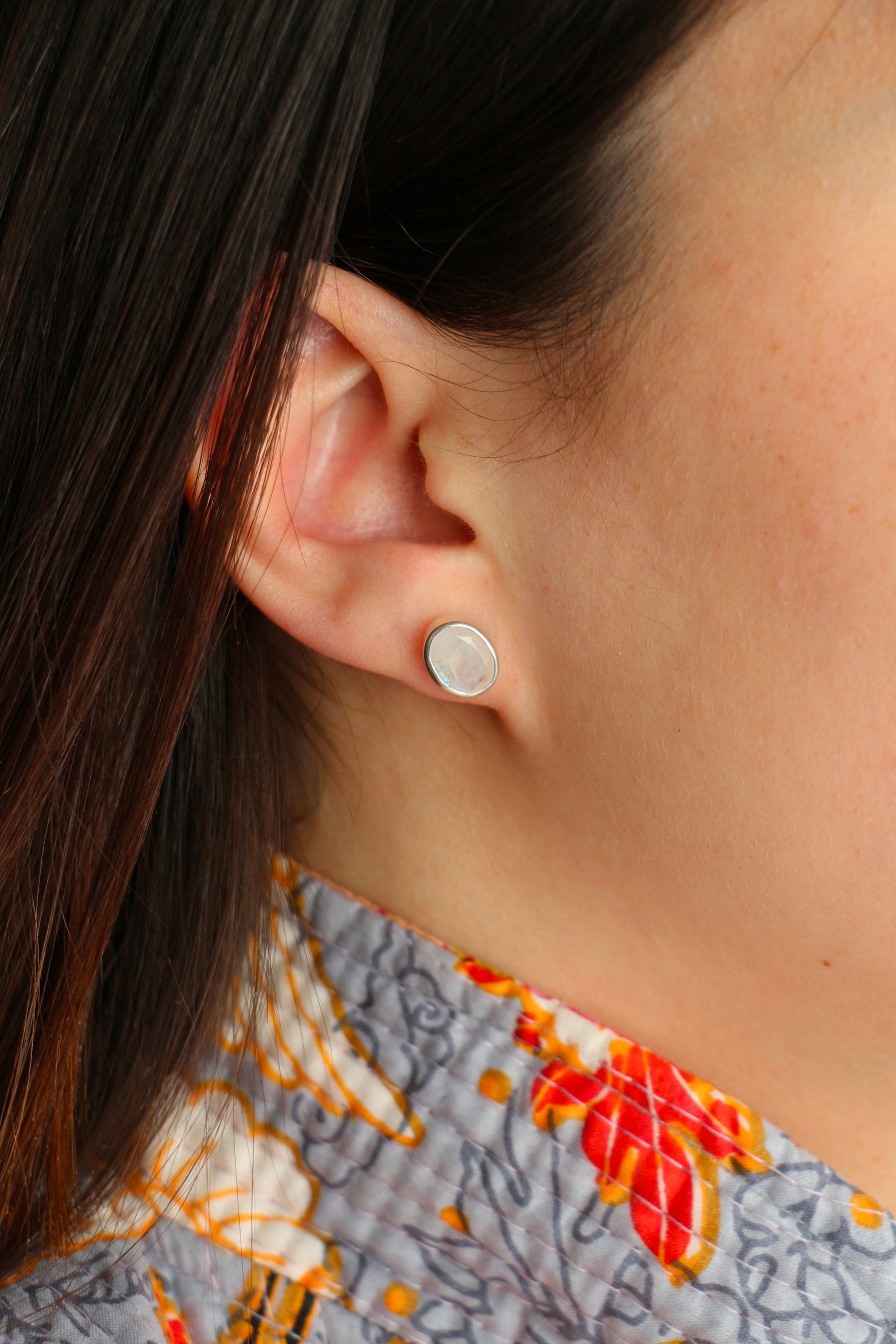 Boucles Clous Pierre de Lune Argent - Jolly Jungle